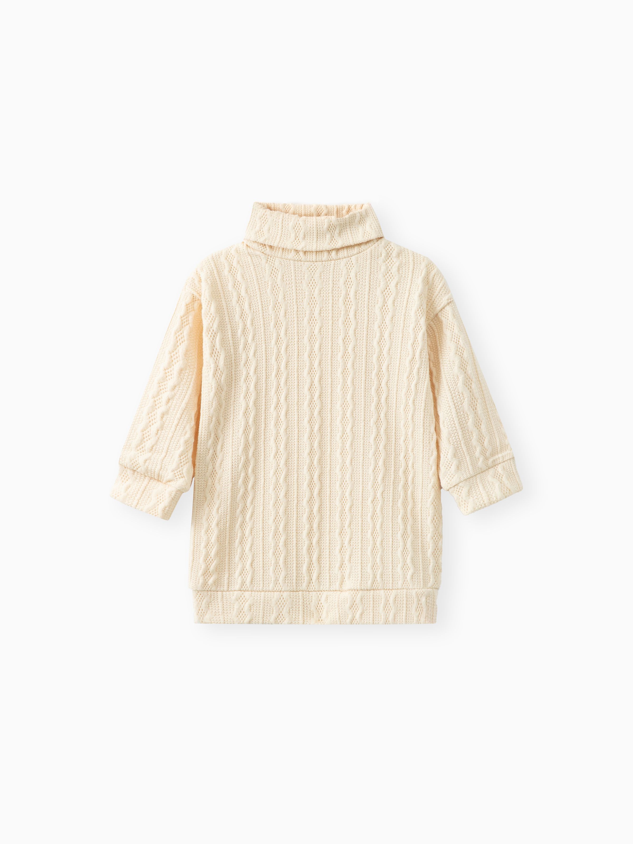 

Baby Girl Solid Cable Knit Turtleneck Long-sleeve Sweater Dress