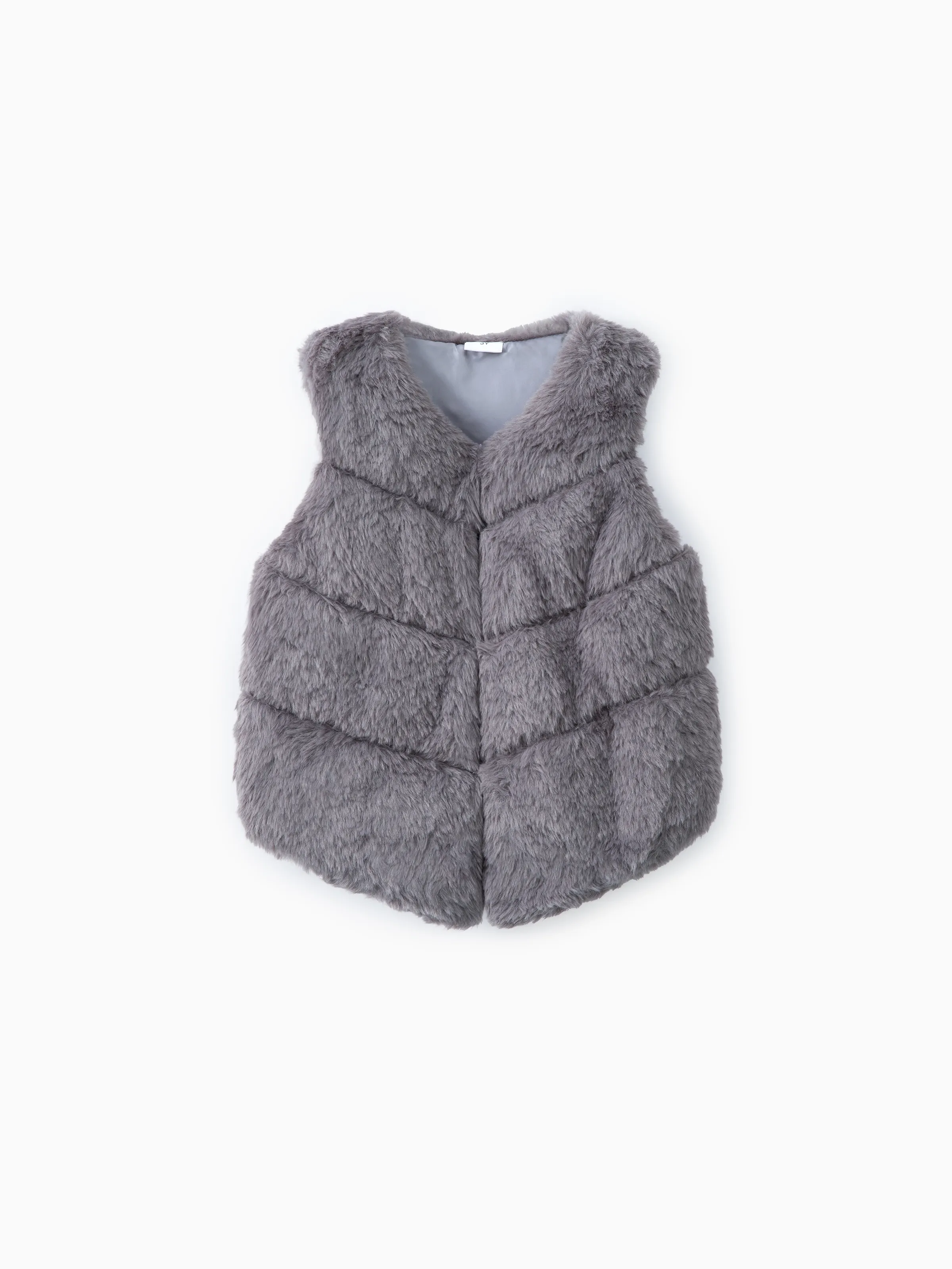 

Toddler Girl Trendy Button Design Fuzzy Faux Fur Vest Coat