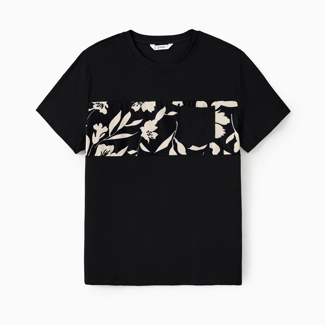Family Matching Sets Black Floral Panel Tee or Henley Neck Button Top Spliced Floral Bottom Dress