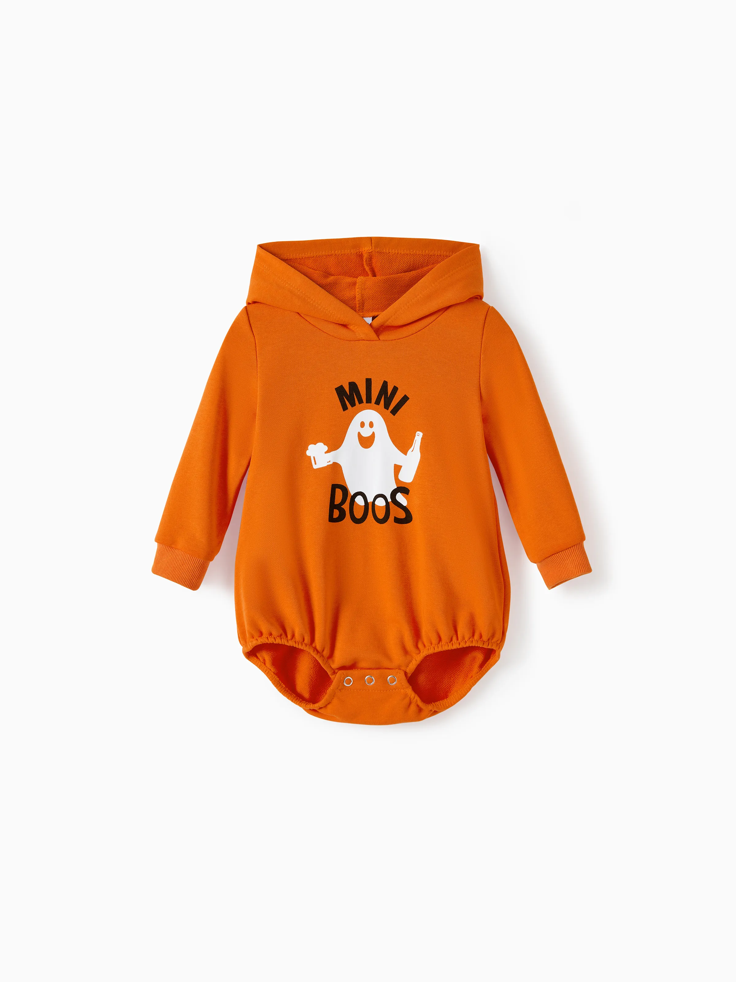 

Halloween Mommy and Me Ghost Pattern Orange Long Sleeves Hooded Dresses