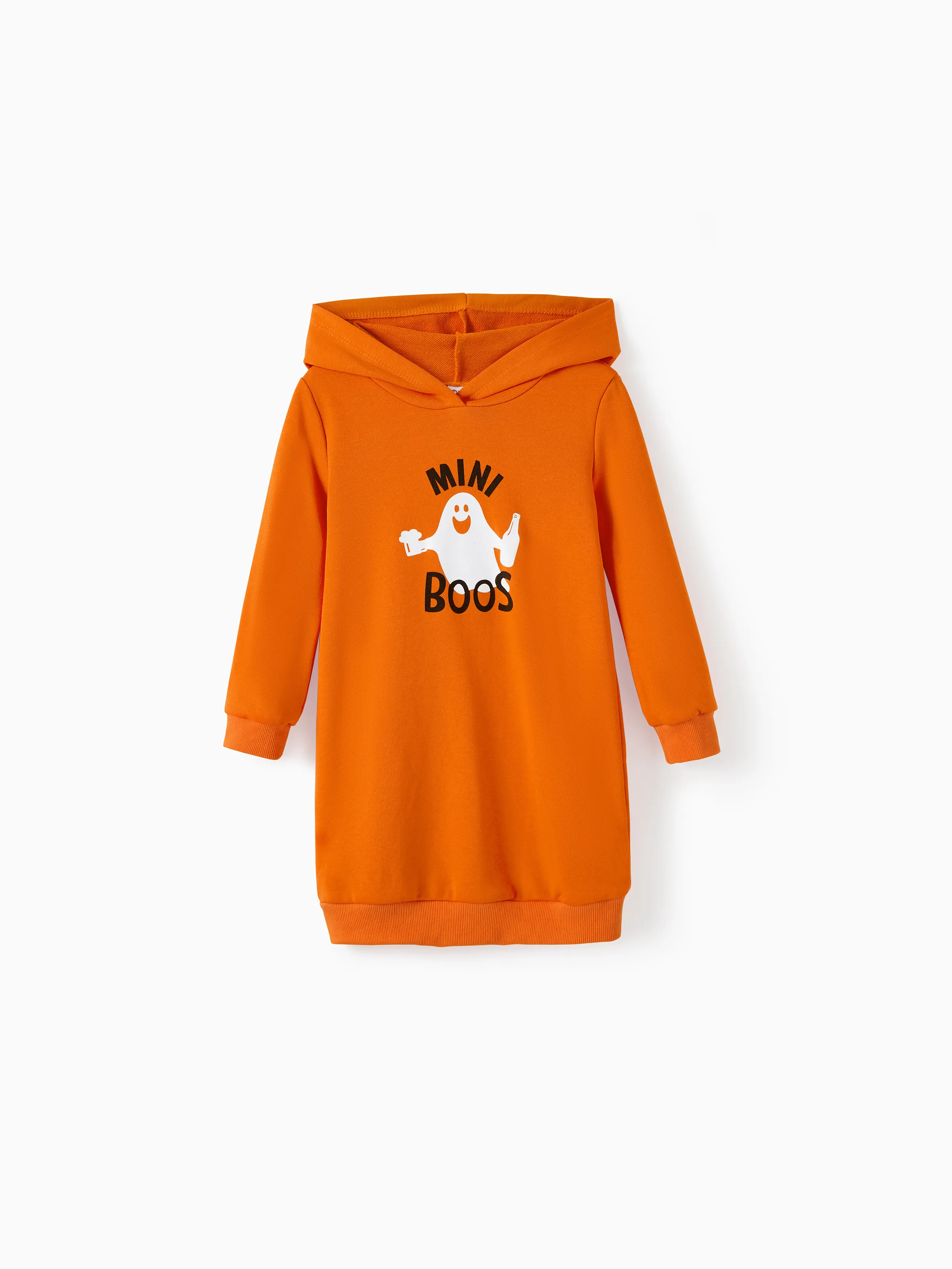 

Halloween Mommy and Me Ghost Pattern Orange Long Sleeves Hooded Dresses