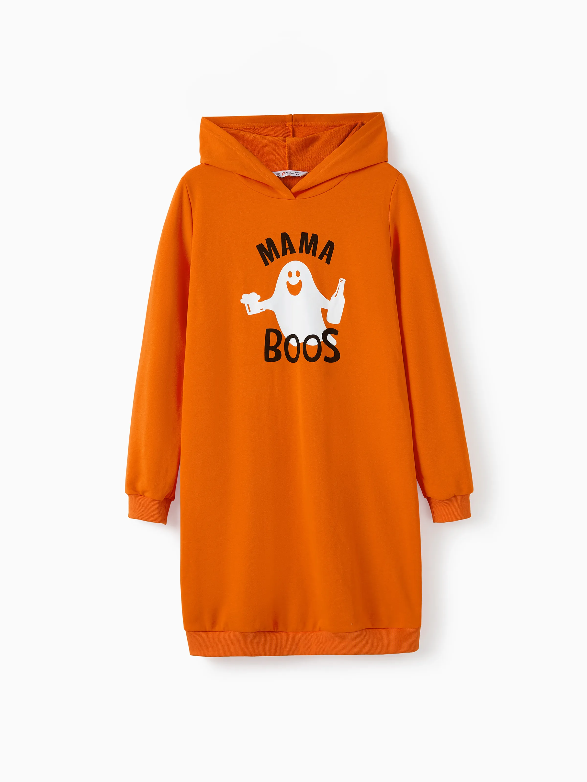 

Halloween Mommy and Me Ghost Pattern Orange Long Sleeves Hooded Dresses