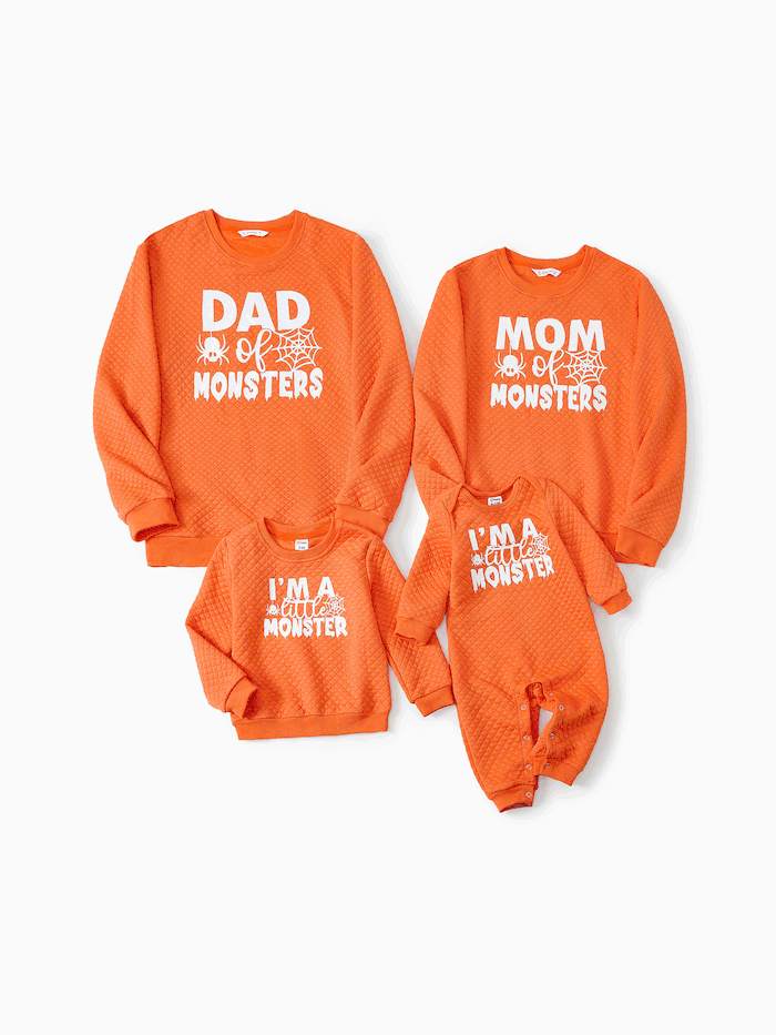 Halloween Family Matching Orange Glow In The Dark Letter Spooky Spider Tops