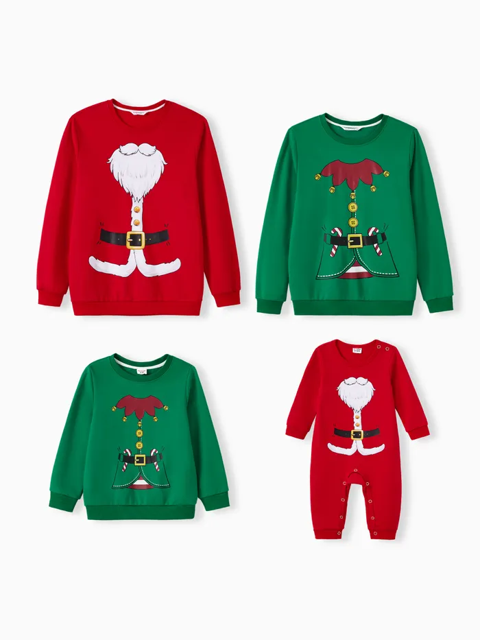 Christmas Family Matching Fun Quirky Red Santa/Green Elf Graphic Tops