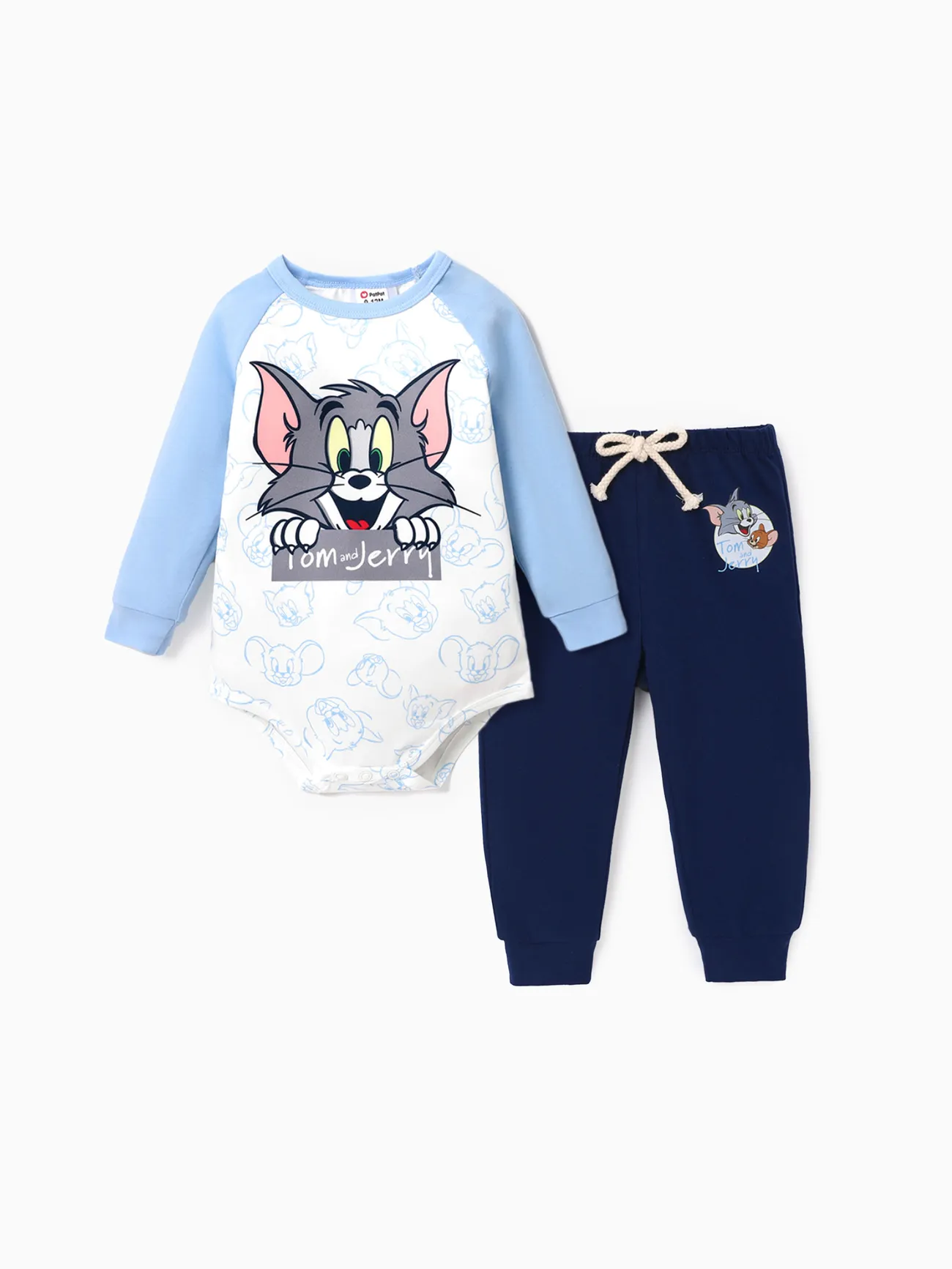 

Tom and Jerry baby boy character graphic Romper with Pants Set