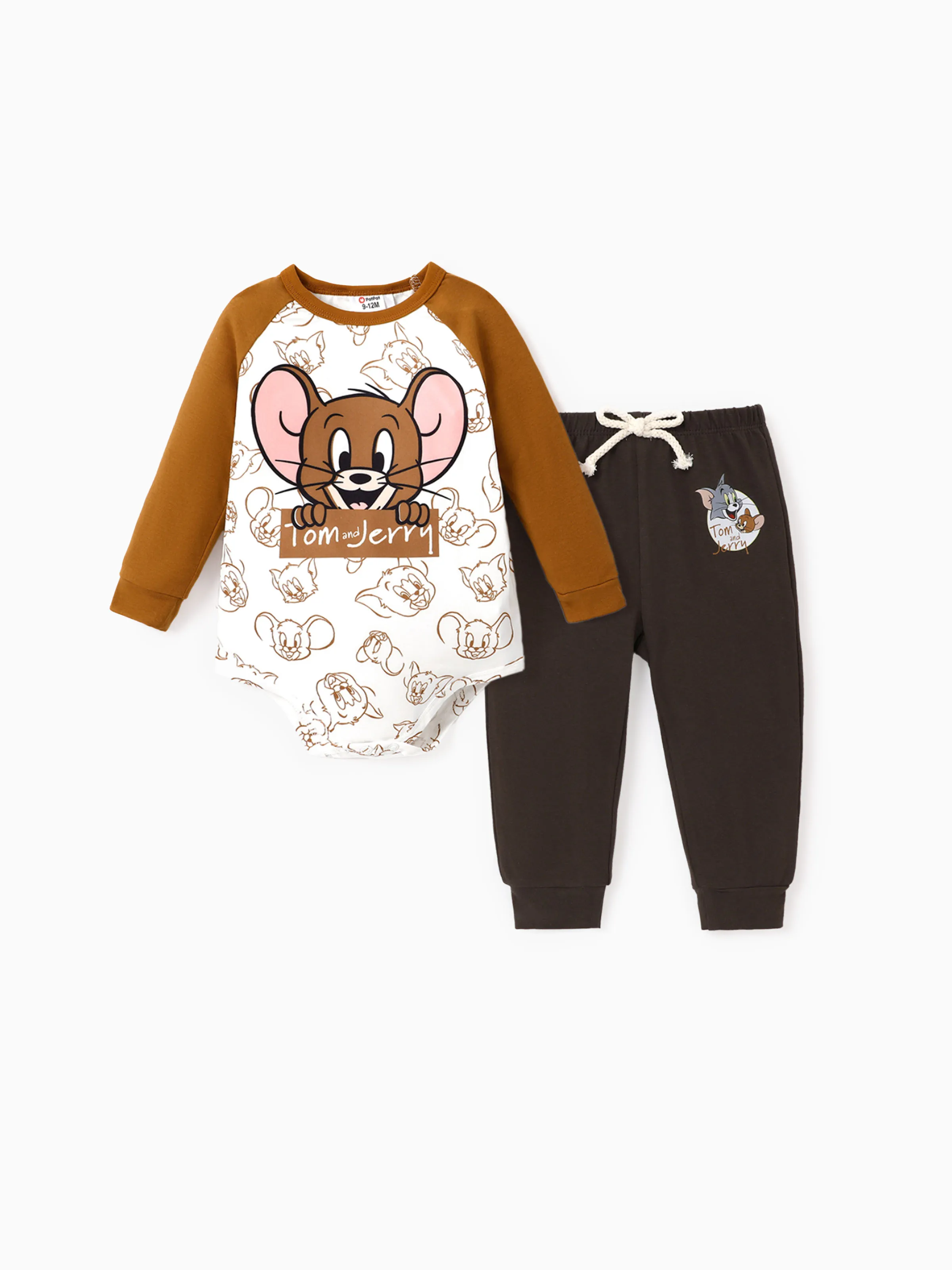 Tom and Jerry baby boy character graphic Romper with Pants Set