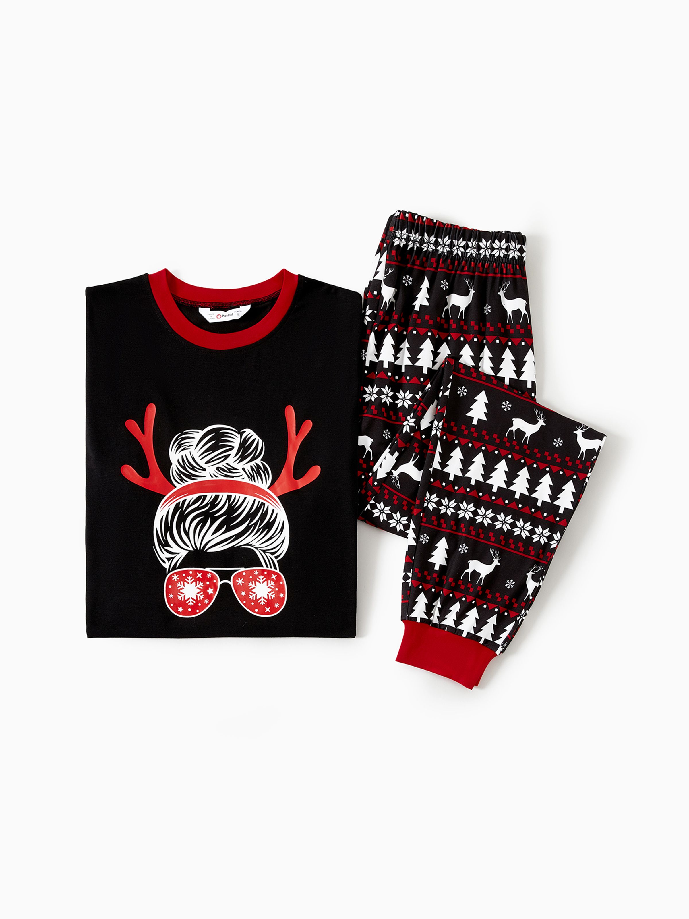 

Christmas Family Matching Santa hats and Reindeers Print Long-sleeve Pajamas Sets (Flame Resistant)