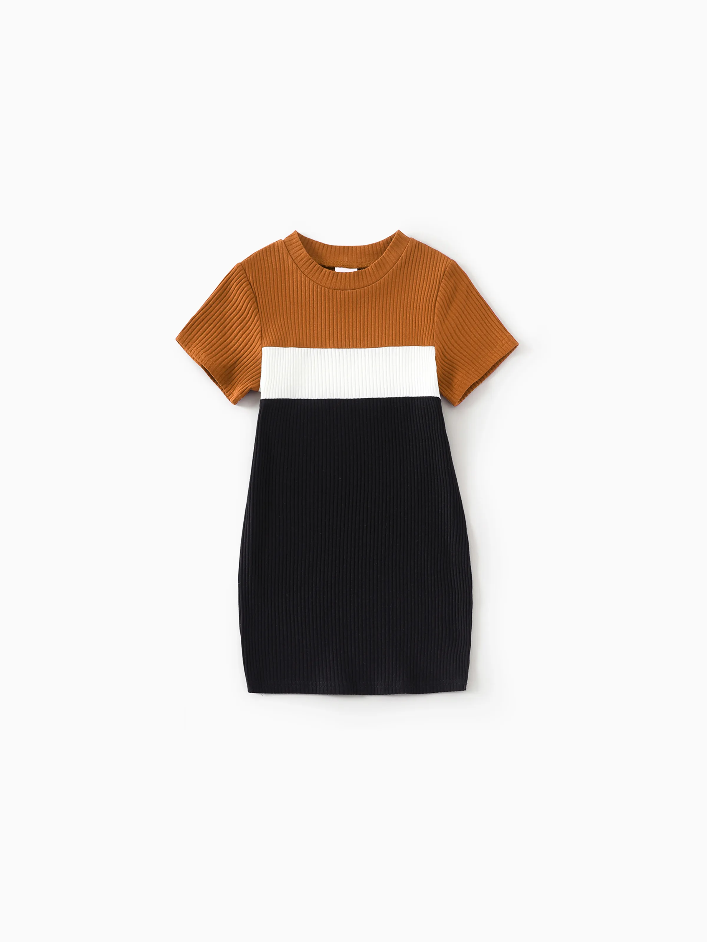 

Family Matching Cotton Short-sleeve Colorblock Rib Knit Mock Neck Bodycon Dresses and Tops Sets