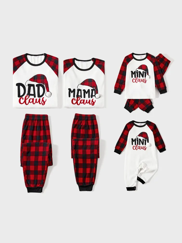 Christmas Family Matching Plaid Letters Embroidered Long-sleeve Pajamas Sets(Flame resistant)
