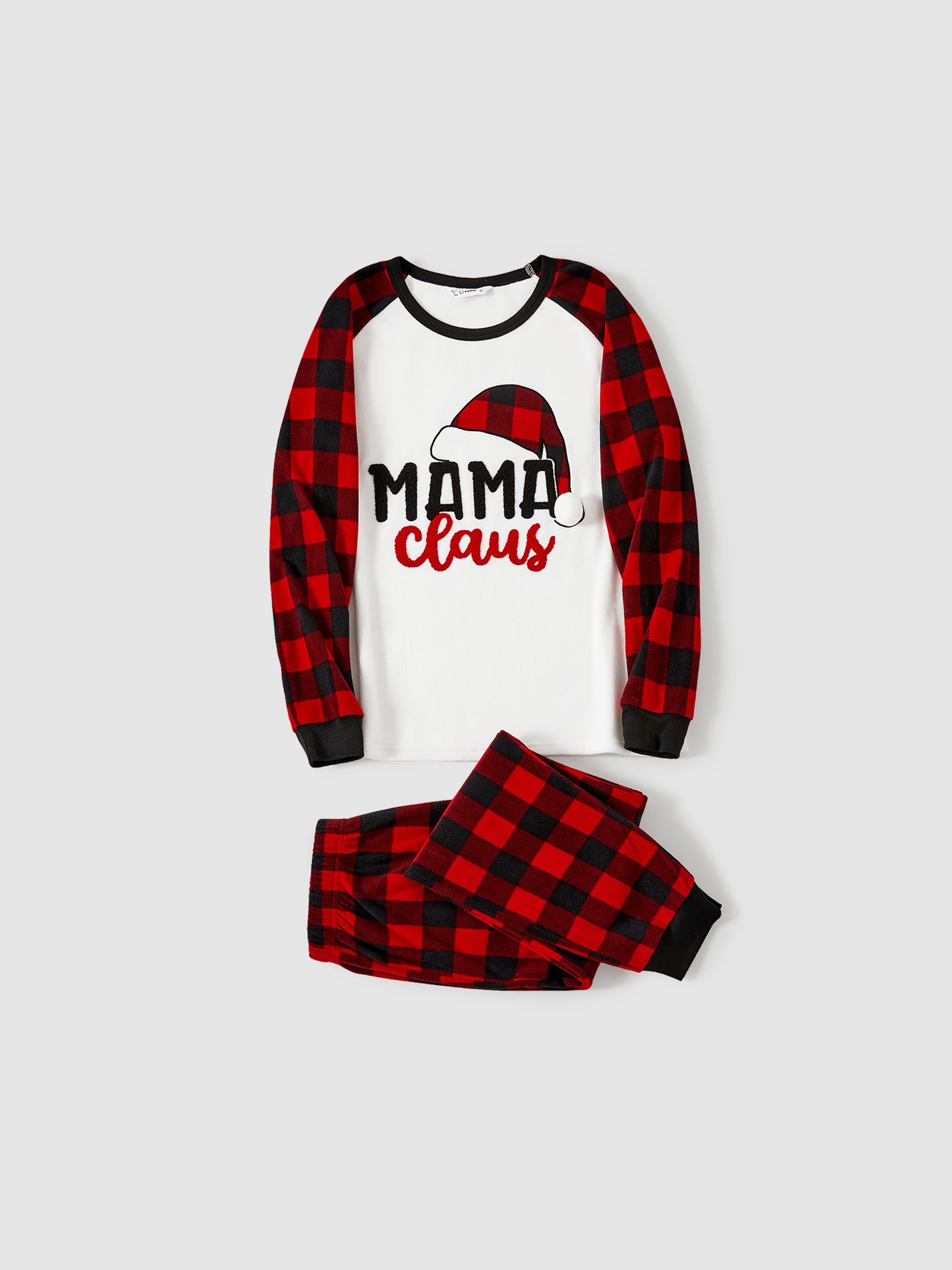 

Christmas Family Matching Plaid Letters Embroidered Long-sleeve Pajamas Sets(Flame resistant)