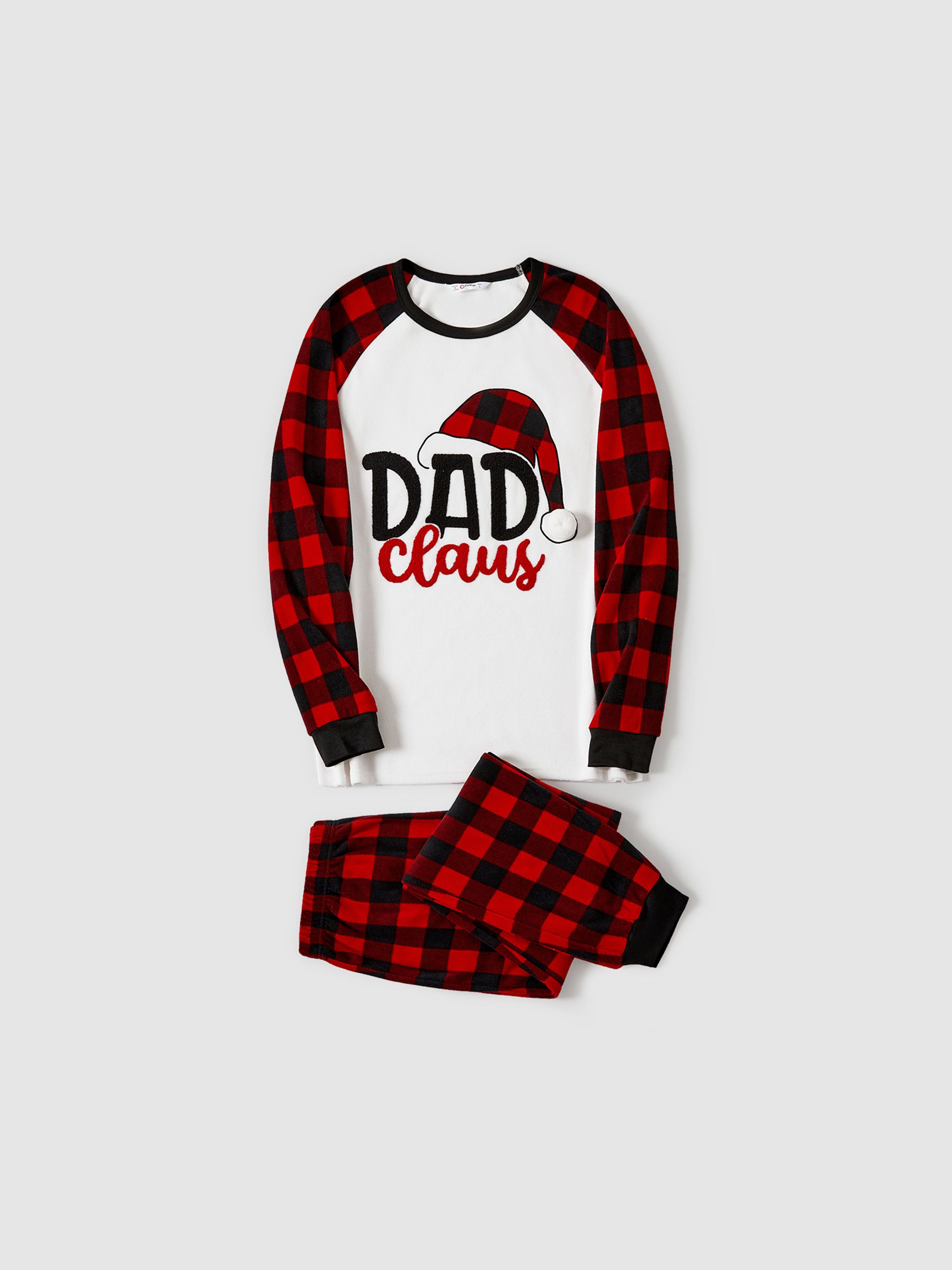 

Christmas Family Matching Plaid Letters Embroidered Long-sleeve Pajamas Sets(Flame resistant)