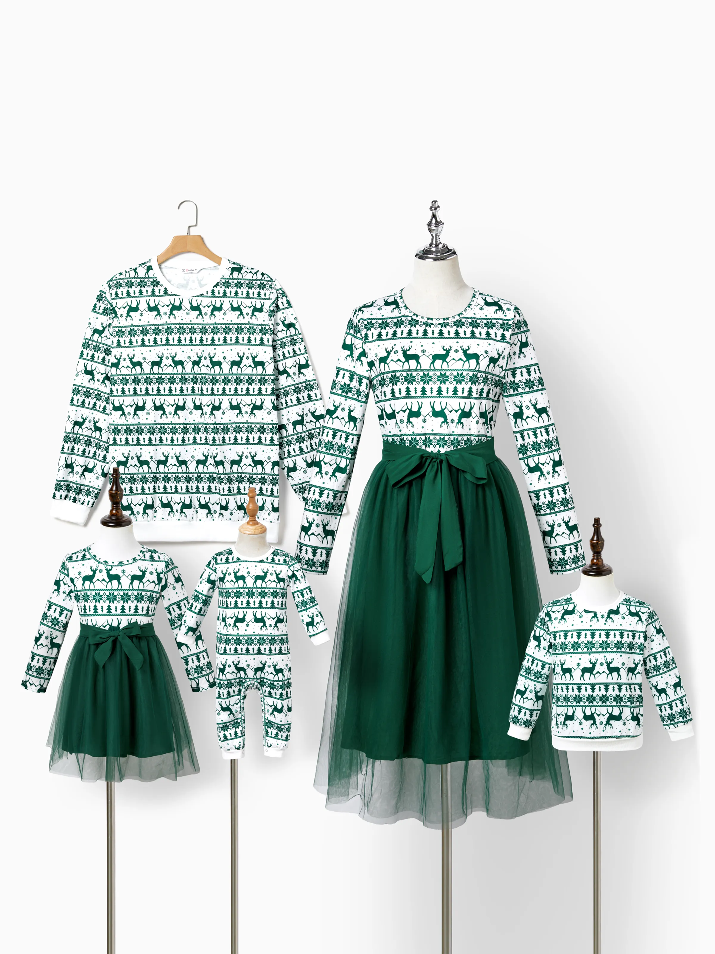 Matching Family Outfits - Green Christmas Dress Tulle and Long Sleeve T-shirt