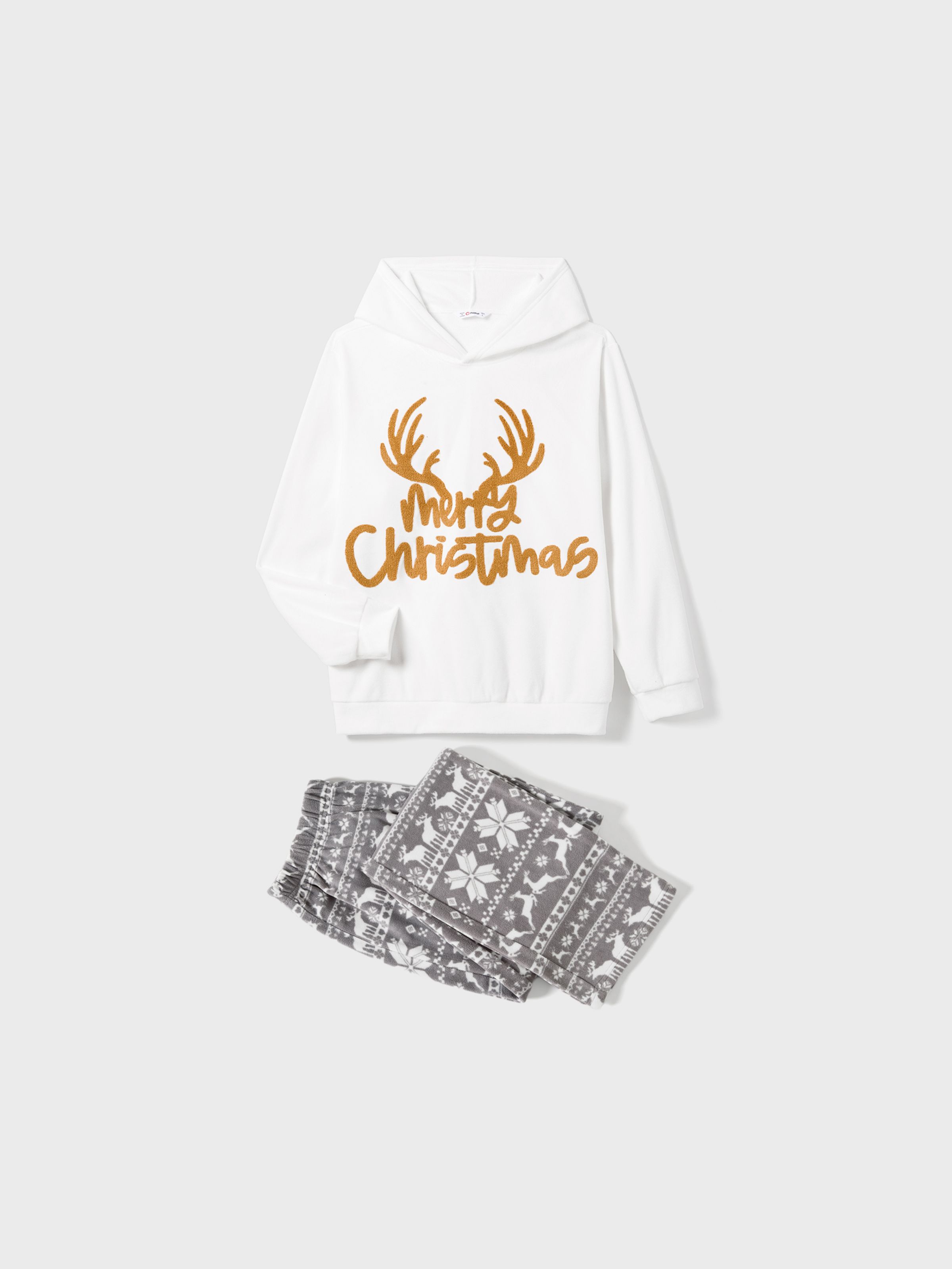 

Christmas Family Matching Letters Embroidered Long-sleeve Hooded Fleece Pajamas Sets(Flame resistant)