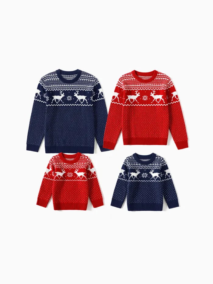 Christmas Family Matching Deer Graphic Long-sleeve Knitted Sweater