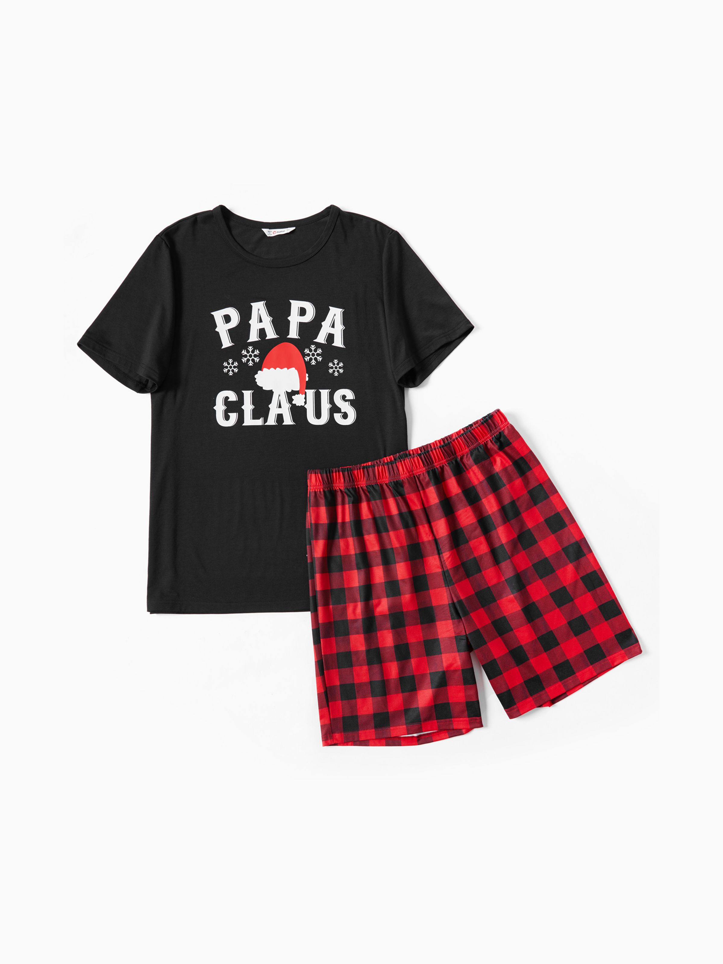 

Christmas Hat and Letter Print Black Family Matching Short-sleeve Plaid Pajamas Sets (Flame Resistant)