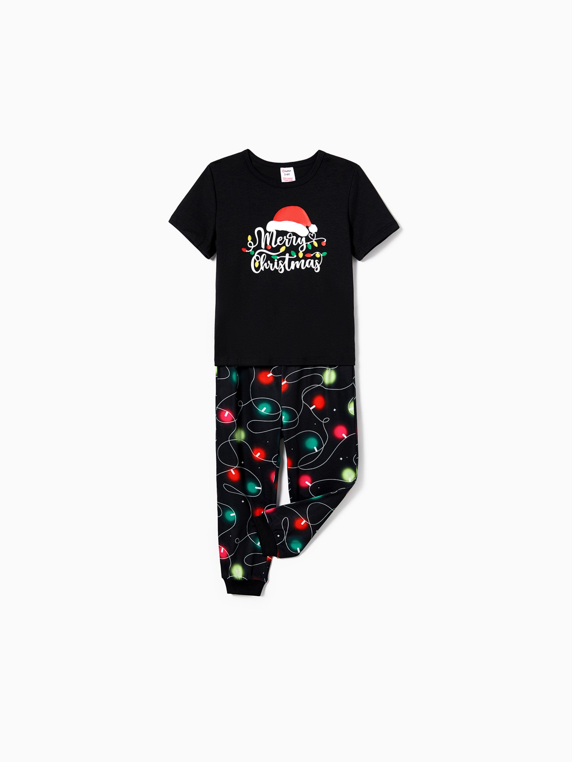 

Christmas Family Matching Letters&Festive light bulb Print Short-sleeve Pajamas Sets(Flame resistant)