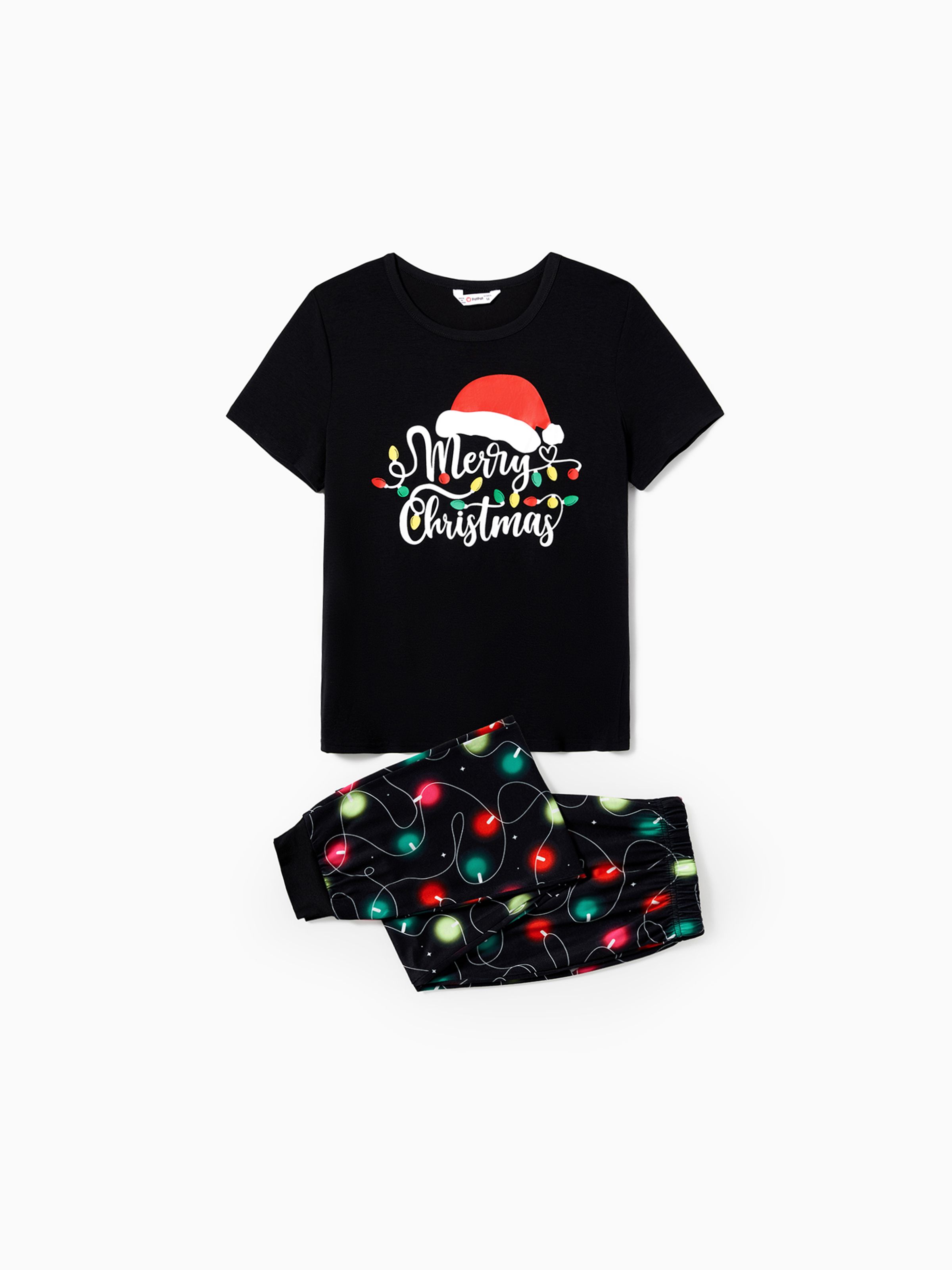 

Christmas Family Matching Letters&Festive light bulb Print Short-sleeve Pajamas Sets(Flame resistant)