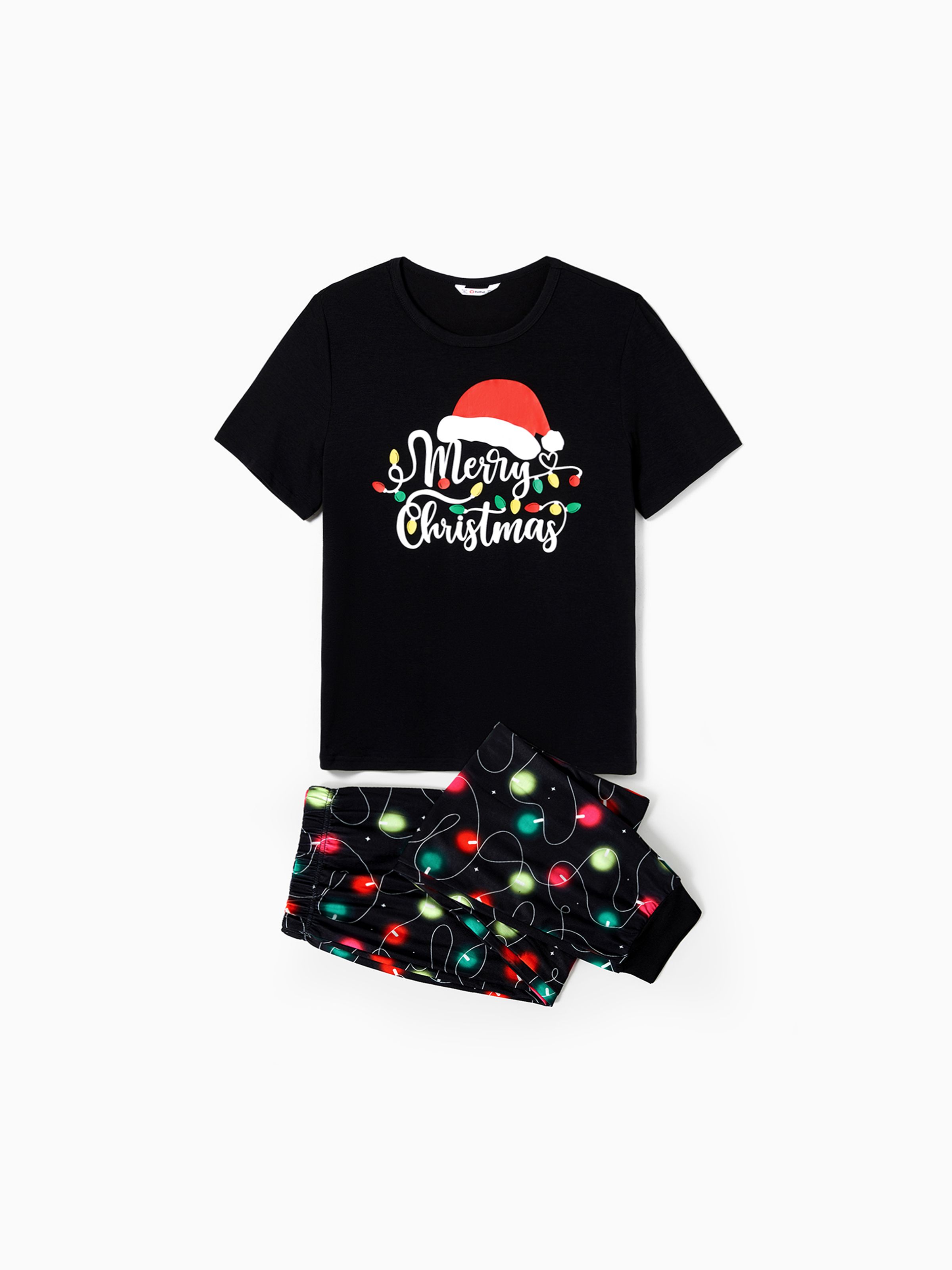 

Christmas Family Matching Letters&Festive light bulb Print Short-sleeve Pajamas Sets(Flame resistant)