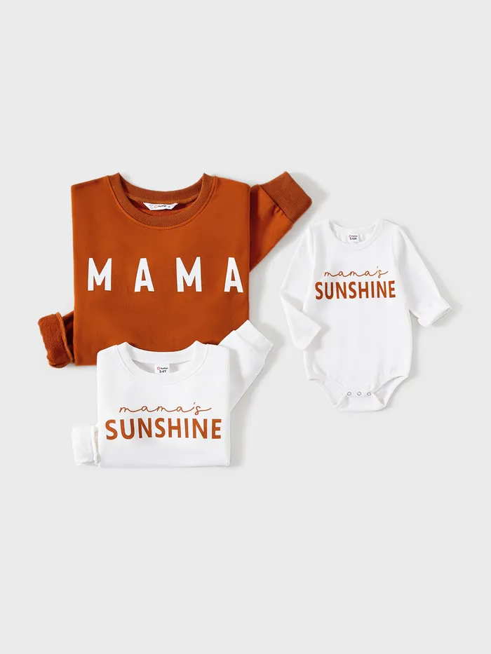 Mommy and Me Letter Print Round Neck Long-sleeve Matching Tops