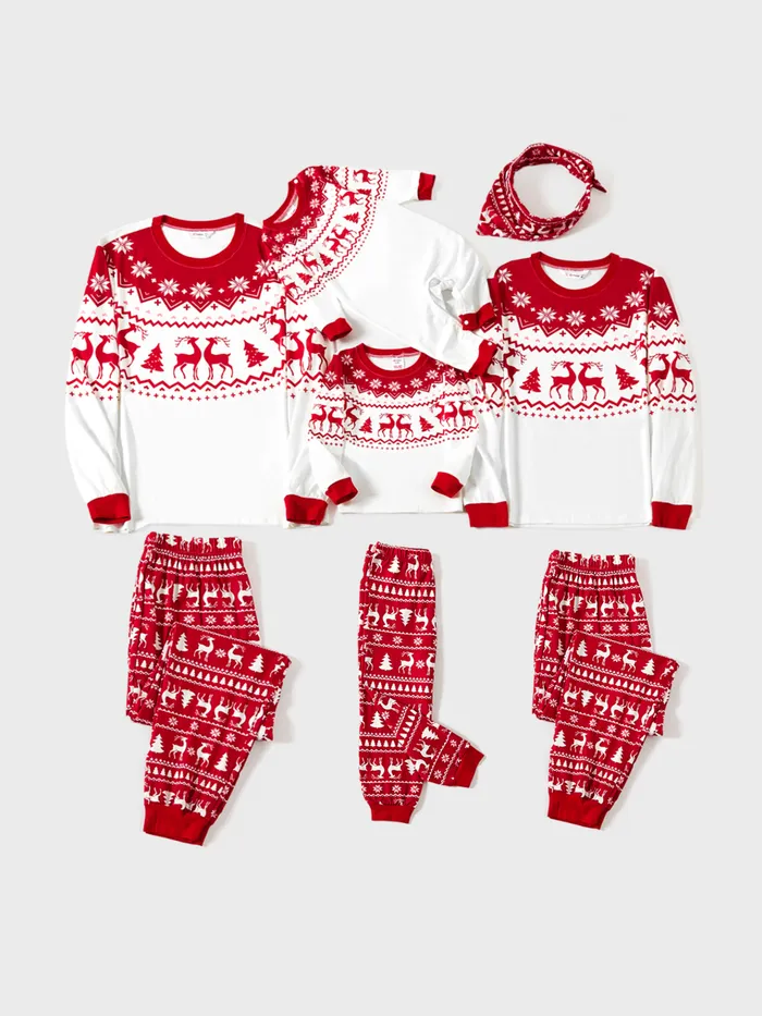 Christmas Reindeer and Snowflake Print Family Matching Pajamas Sets (Flame Resistant)