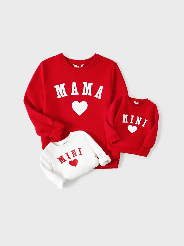 Maman et moi Solid Letters & Love Print Hauts à manches longues