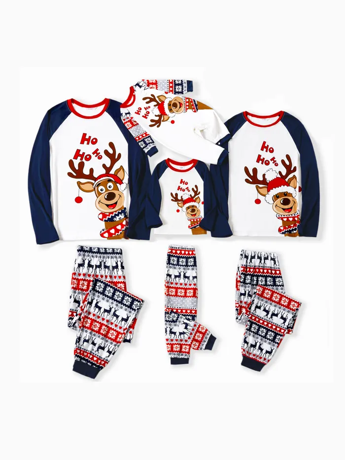 Christmas Family Matching Cute Reindeer Print Pajamas Sets (Flame Resistant) 