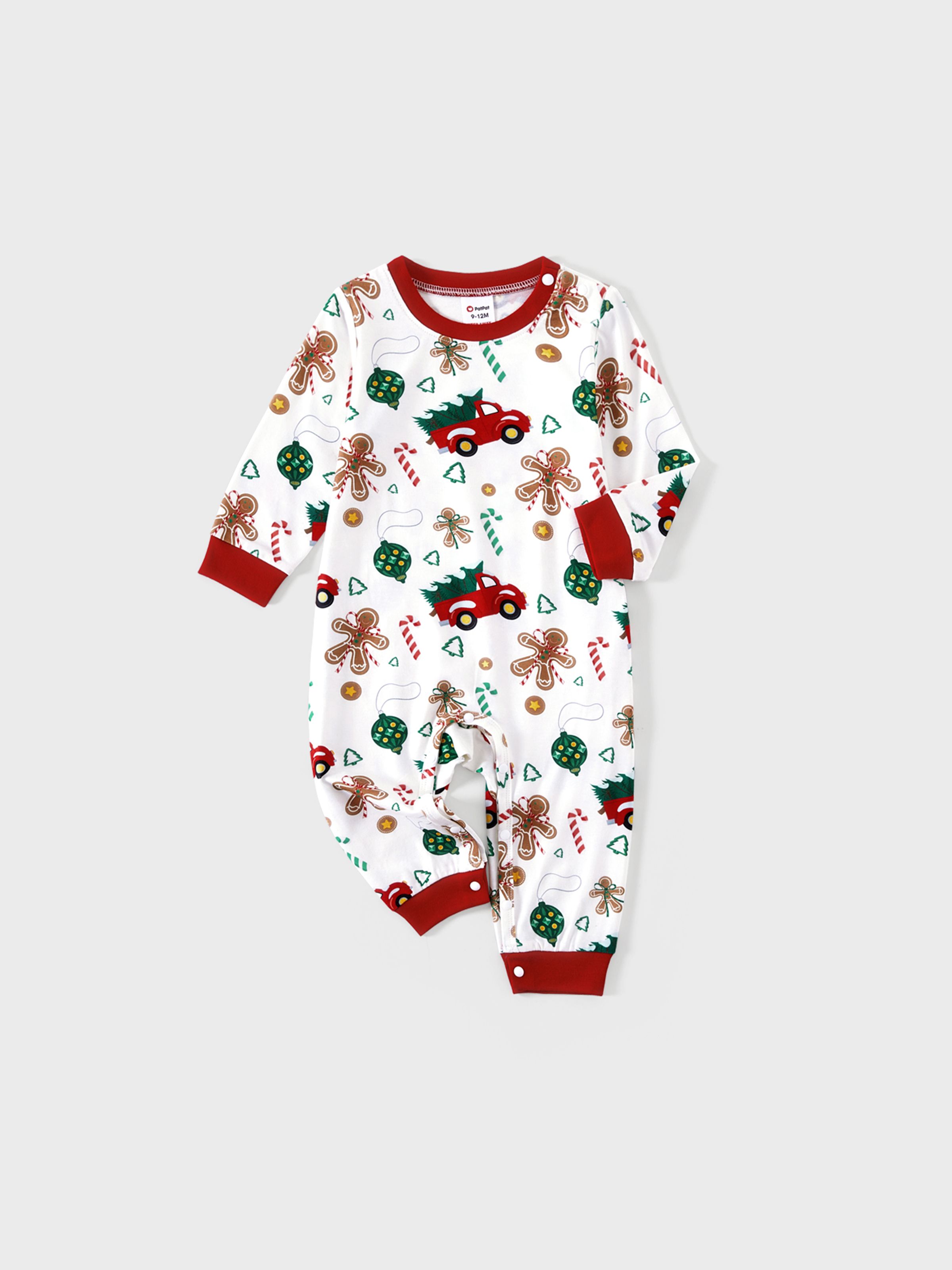 

Christmas Family Pajamas Allover Xmas Tree and Gingerbread Man Pattern Matching Collared Sets