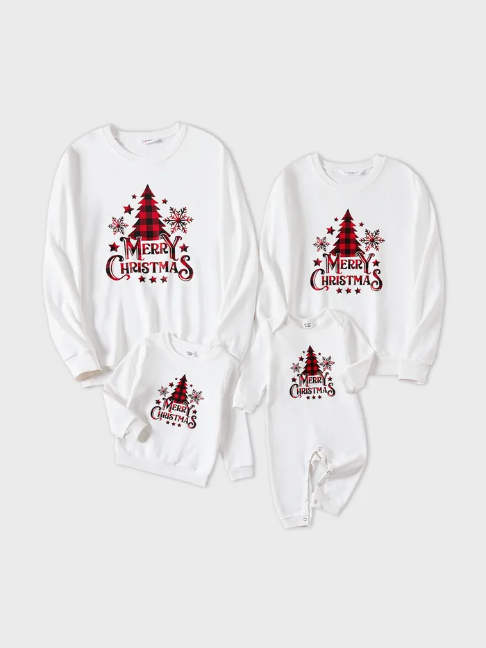 Family Matching Plaid Tree and Letter Print Long Sleeve Top