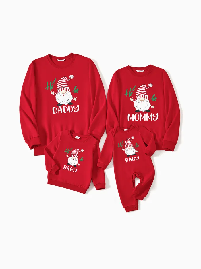 Family Matching Solid Color Santa&Letters Print Long Sleeve Cotton Tops