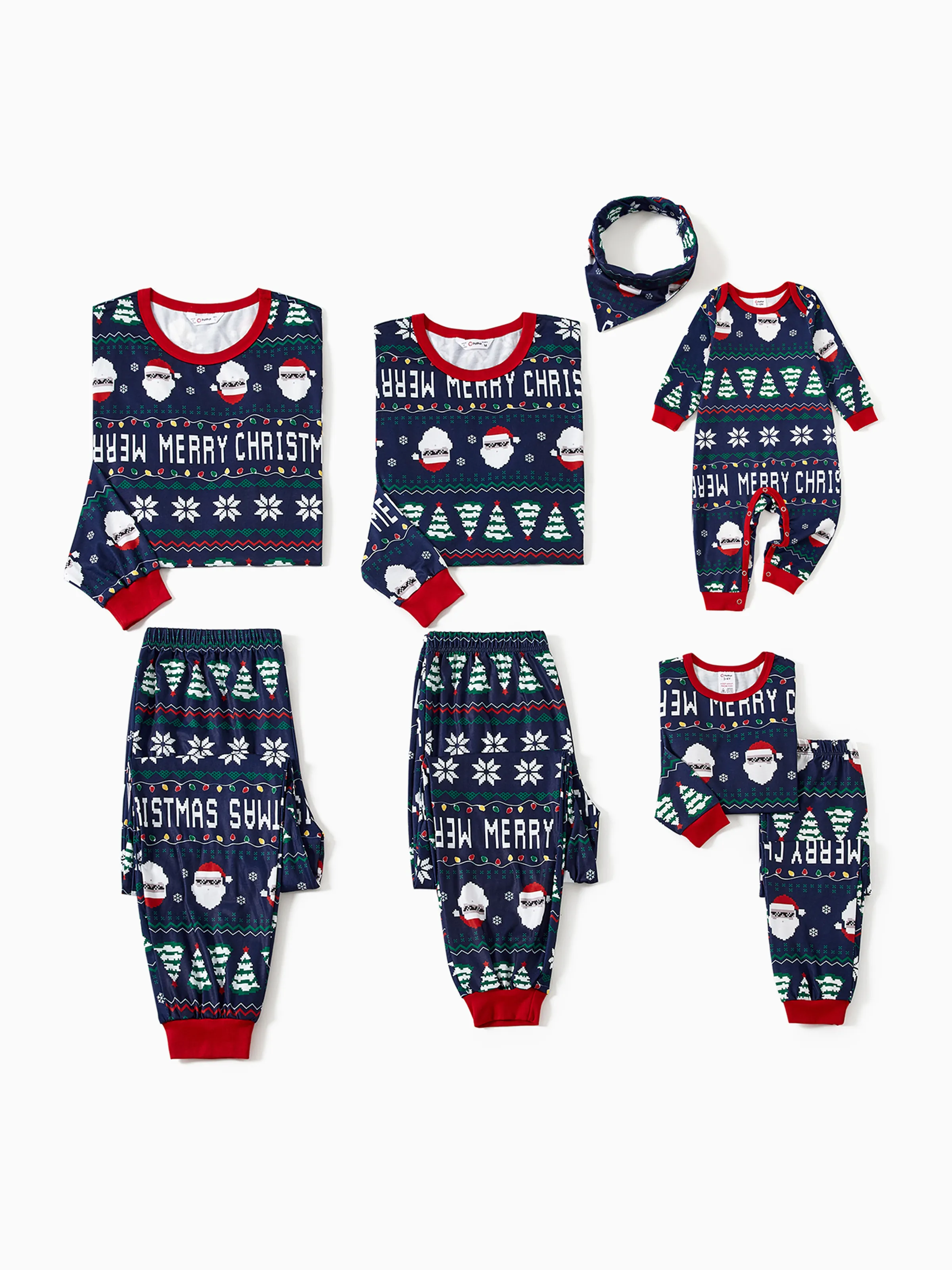 Deep Blue Christmas Pajamas - Matching PJ Sets Santa and Snowflake Print