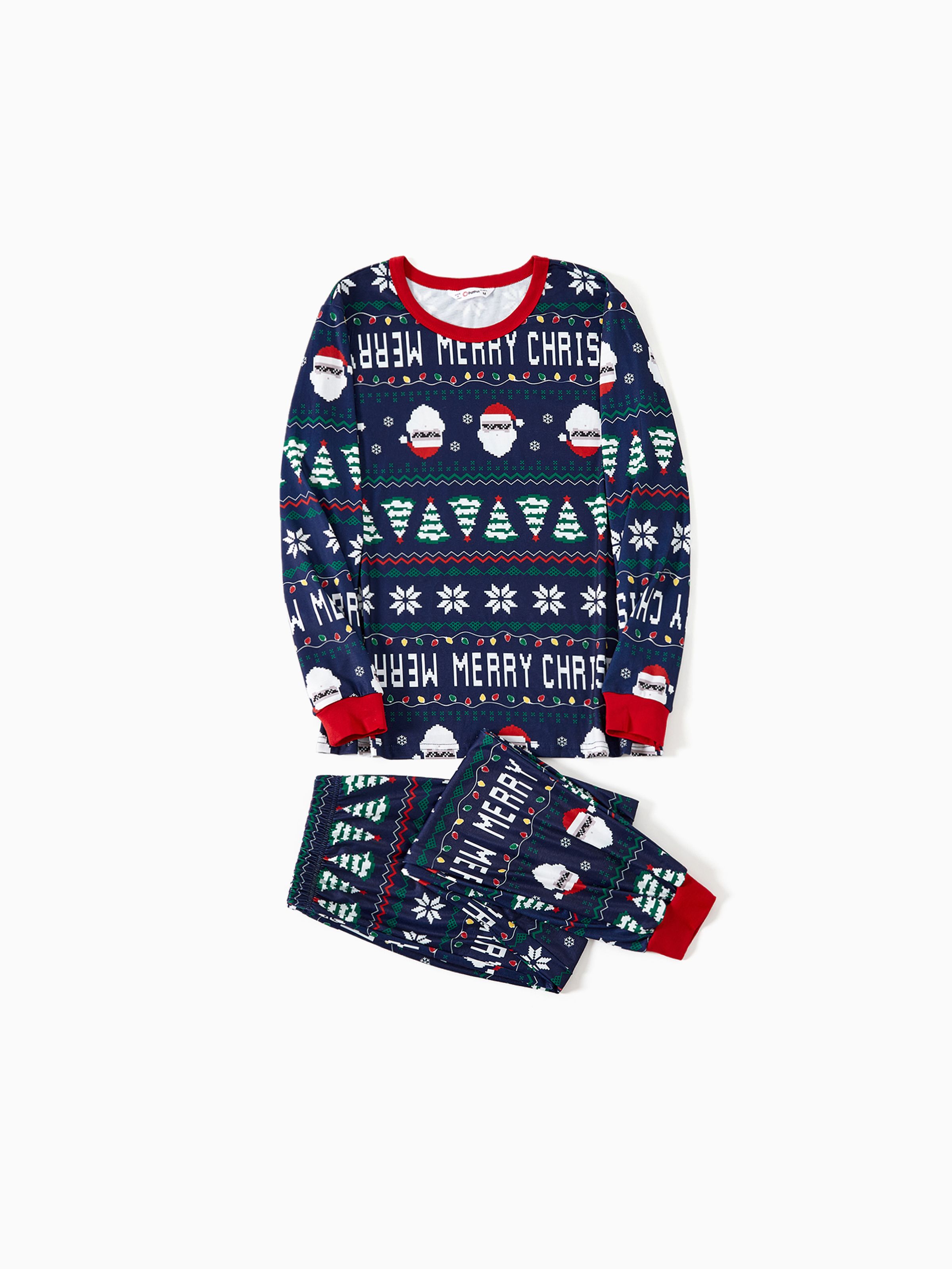 Christmas Santa and Snowflake Print Family Matching Pajamas Sets (resistente a las llamas)