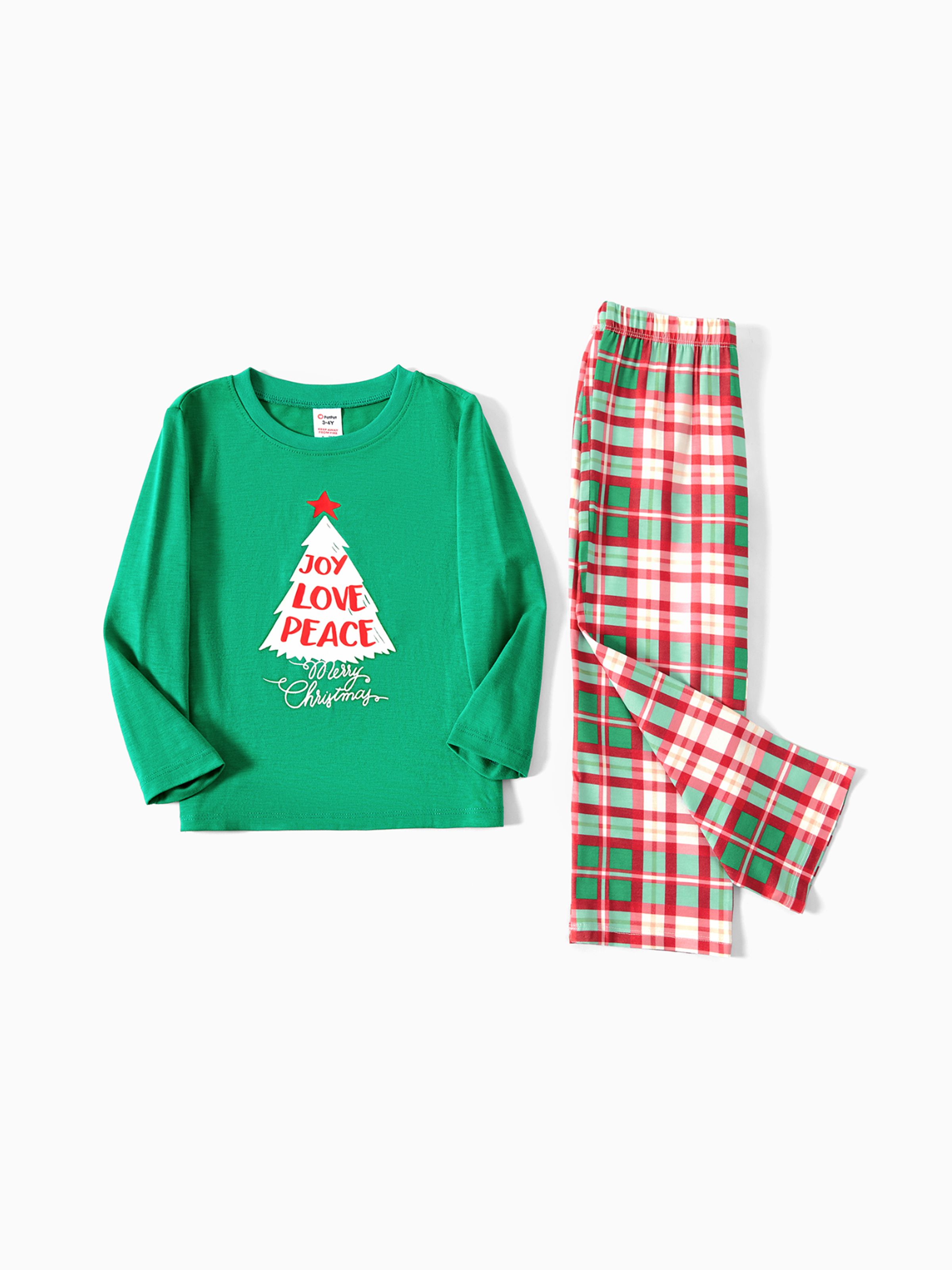 

Christmas Family Matching Glow In The Dark Color-block Long-sleeve Pajamas Sets(Flame Resistant)