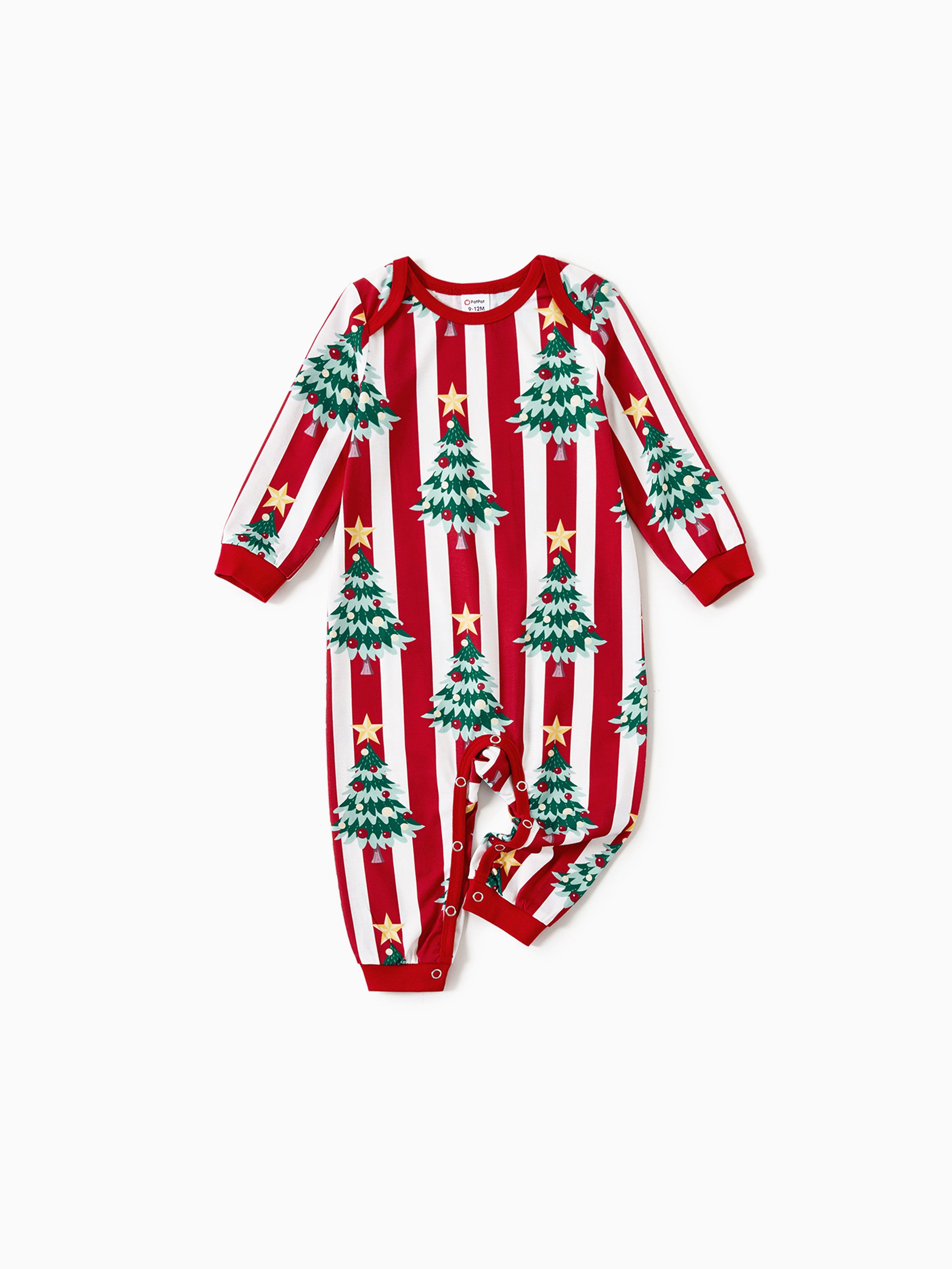 

Christmas Family Matching Trees Print Stripes Long-sleeve Pajamas Sets(Flame resistant)