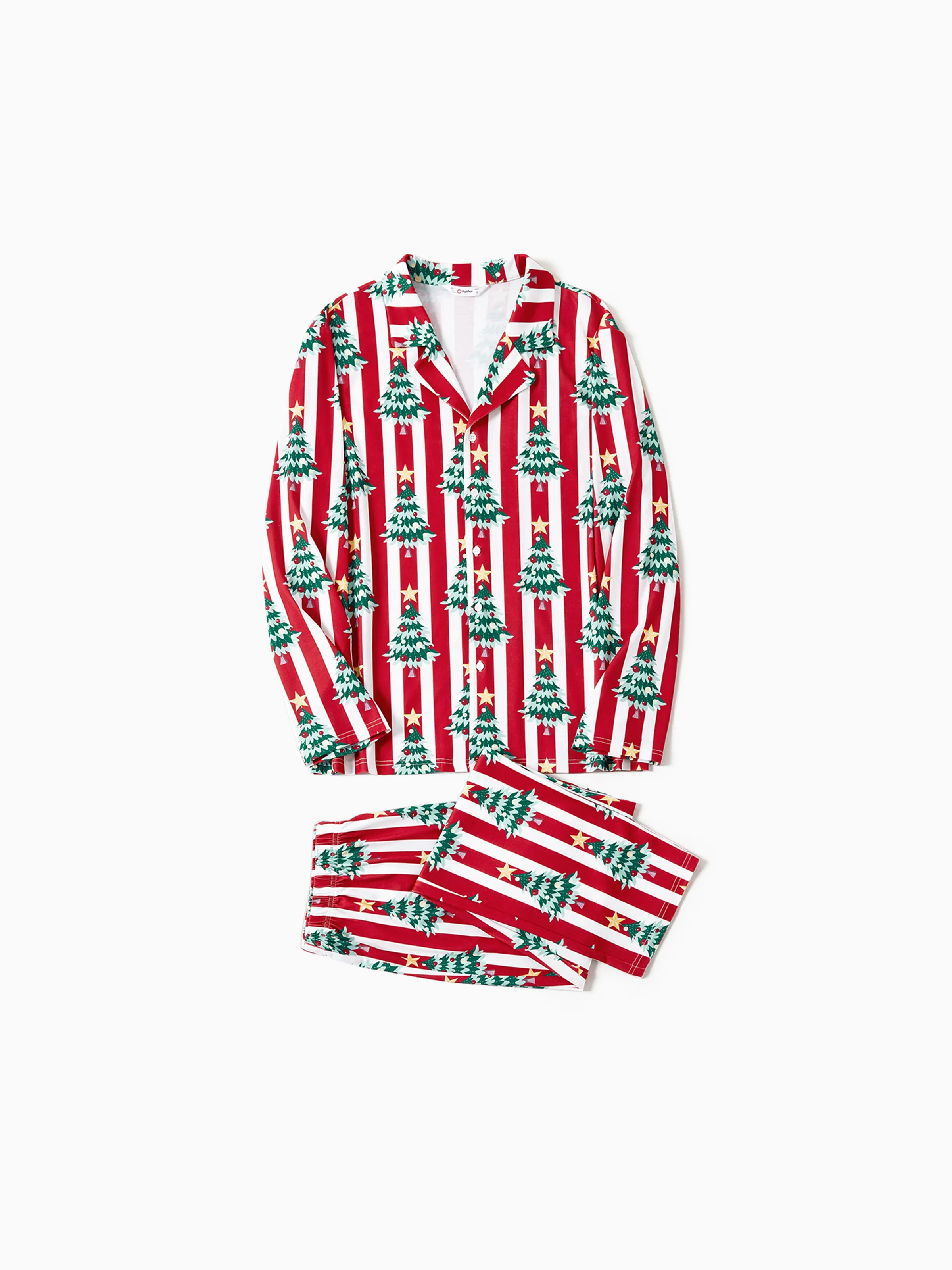 

Christmas Family Matching Trees Print Stripes Long-sleeve Pajamas Sets(Flame resistant)