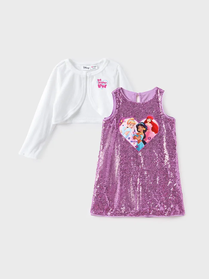 Disney Princess Toddler Girl 2pcs Sequins Dress with Jacket Set