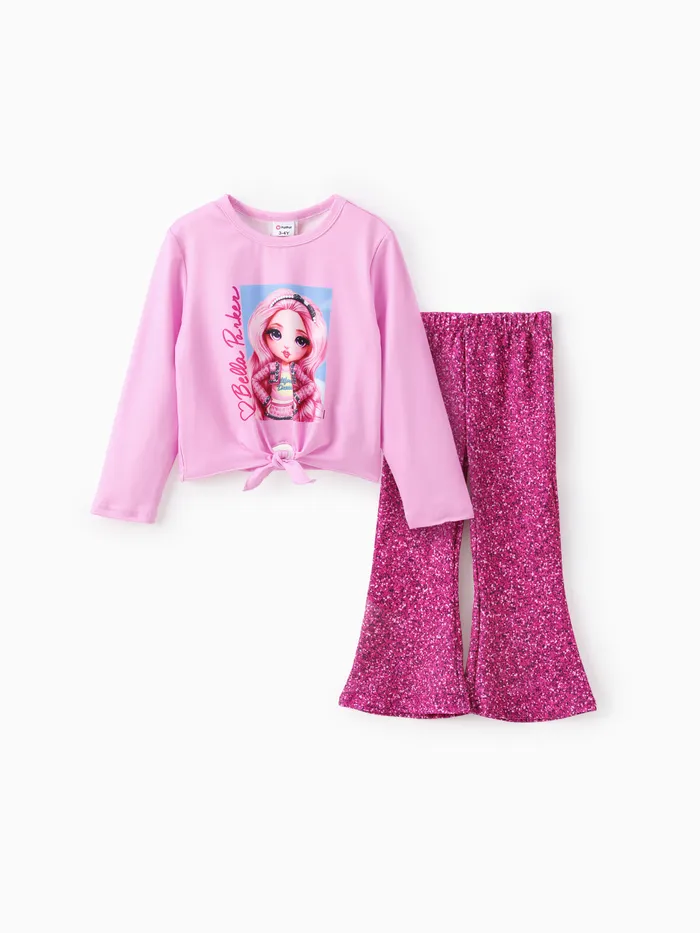 Rainbow high Toddler & Girls 2pcs Camiseta de manga larga y conjunto de pantalones acampanados