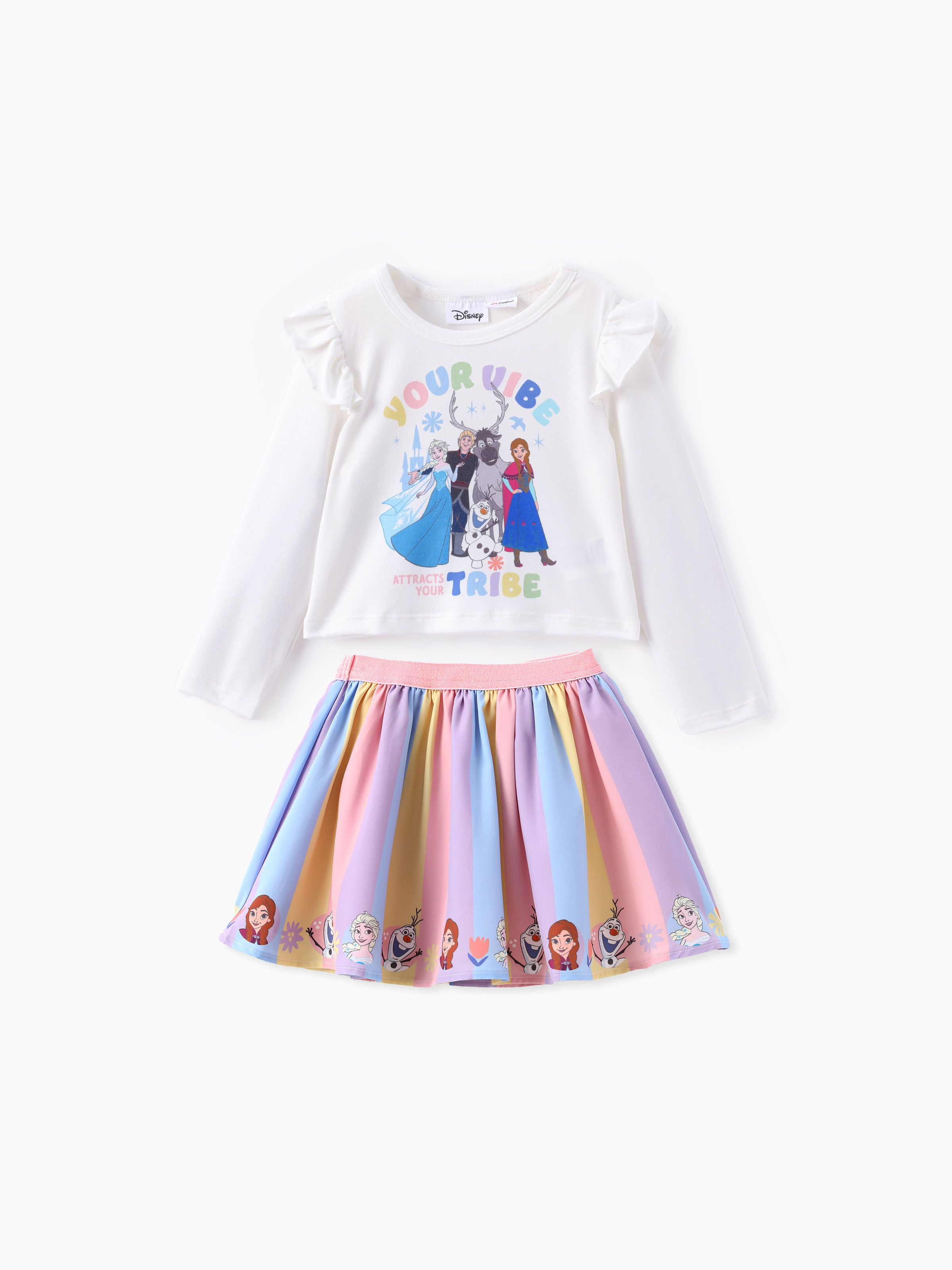 

Disney Frozen Toddler Girl 2pcs Naia™ Elsa/Anna/Olf Flutter Long-sleeve T-shirt with Skirt Set