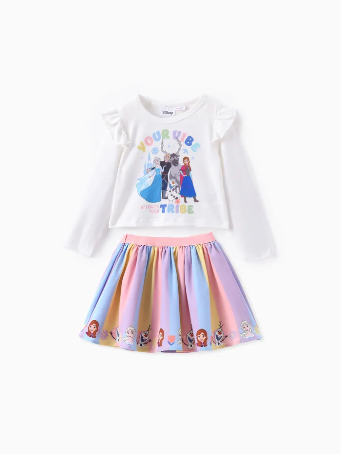 Disney Frozen Toddler Girl 2pcs Naia™ Elsa / Anna / Olf Flutter Camiseta de manga larga con conjunto de falda