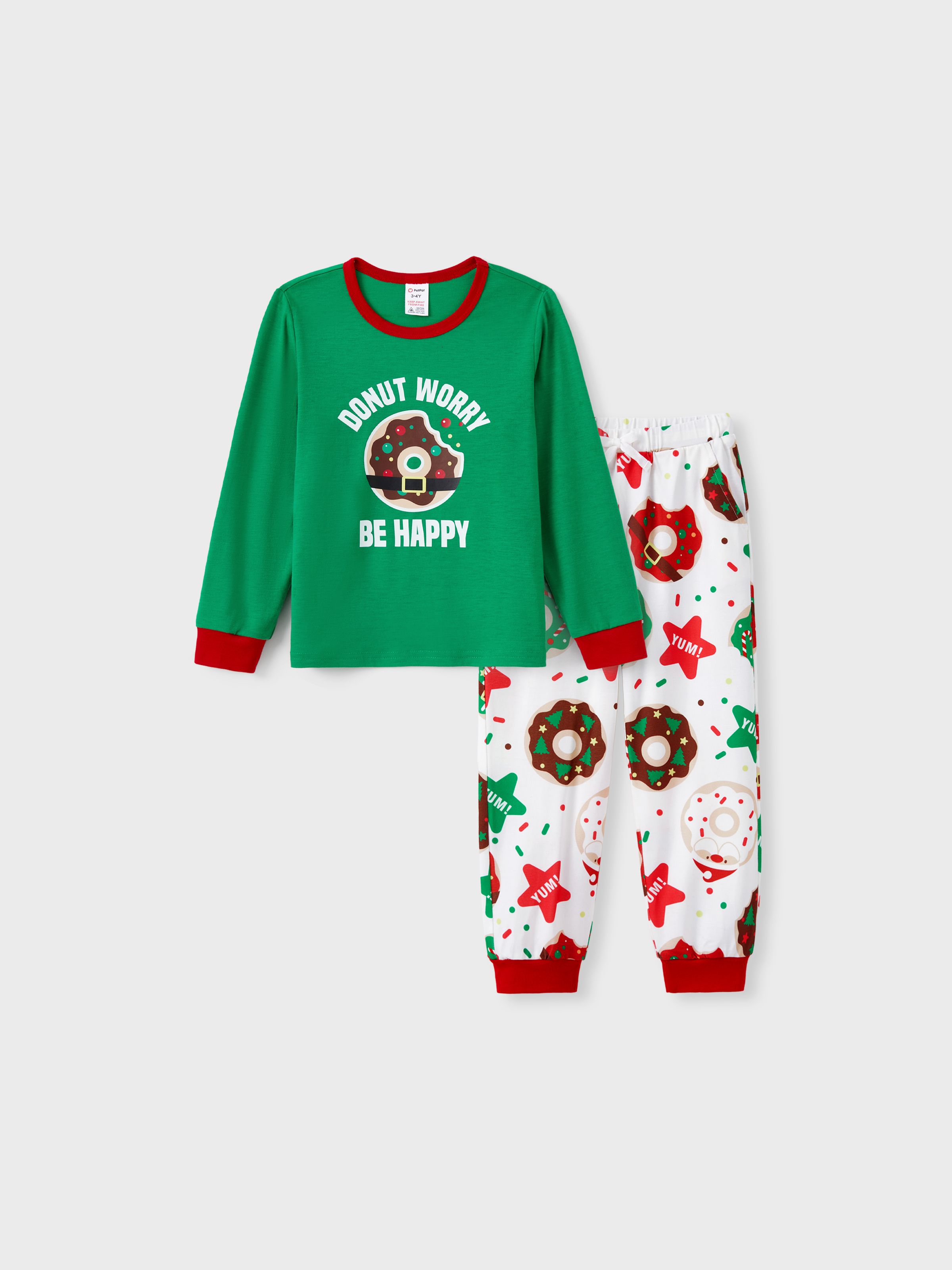 

Christmas Family Matching Donut Worry Be Happy Allover Pants Pajamas Sets with Drawstring and Pockets