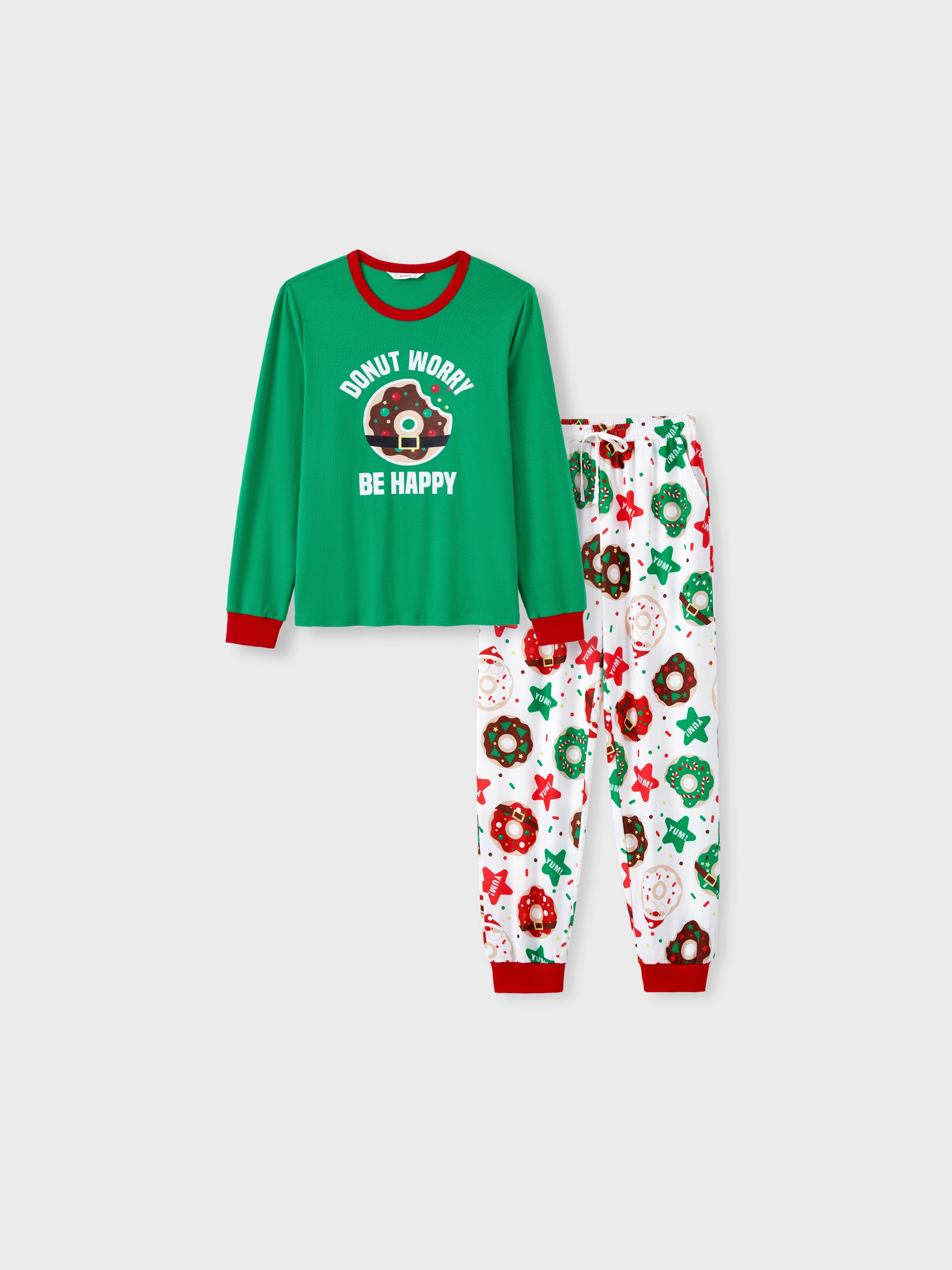 

Christmas Family Matching Donut Worry Be Happy Allover Pants Pajamas Sets with Drawstring and Pockets