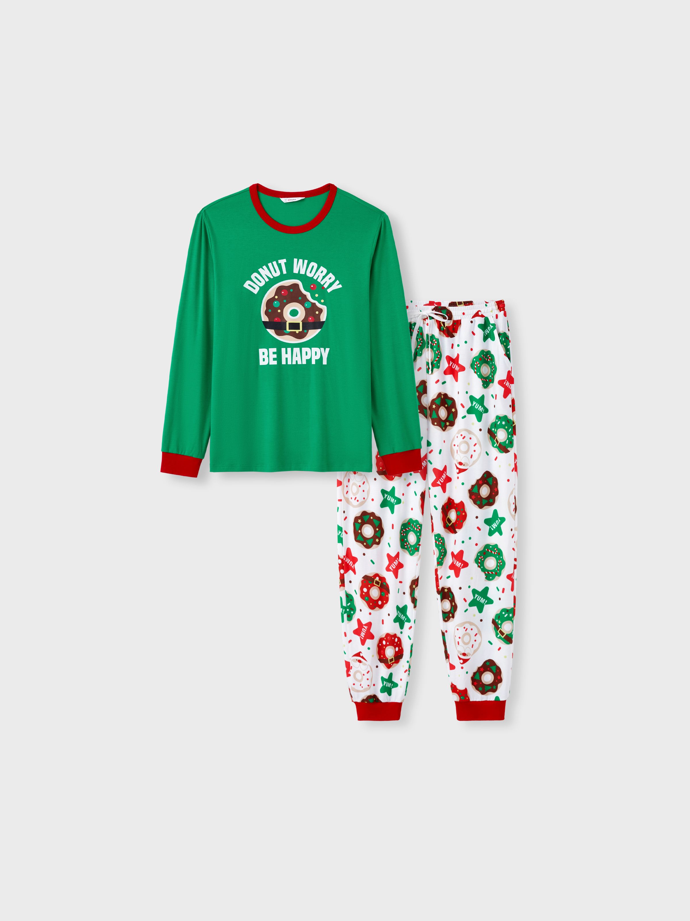 

Christmas Family Matching Donut Worry Be Happy Allover Pants Pajamas Sets with Drawstring and Pockets