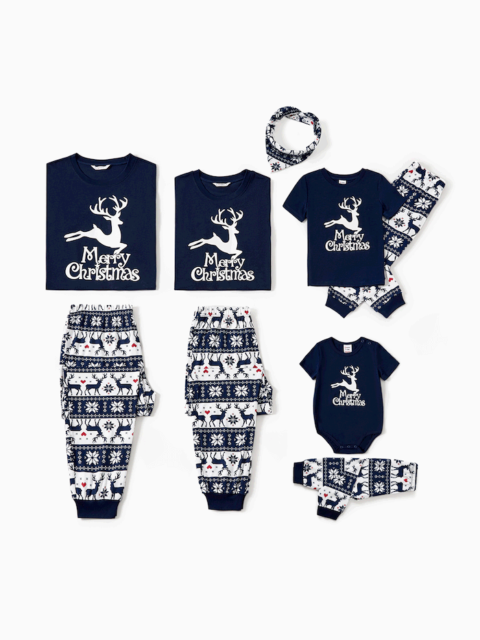 Christmas Reindeer Print Glow in the Dark Family Matching Pajamas Sets (Flame Resistant)