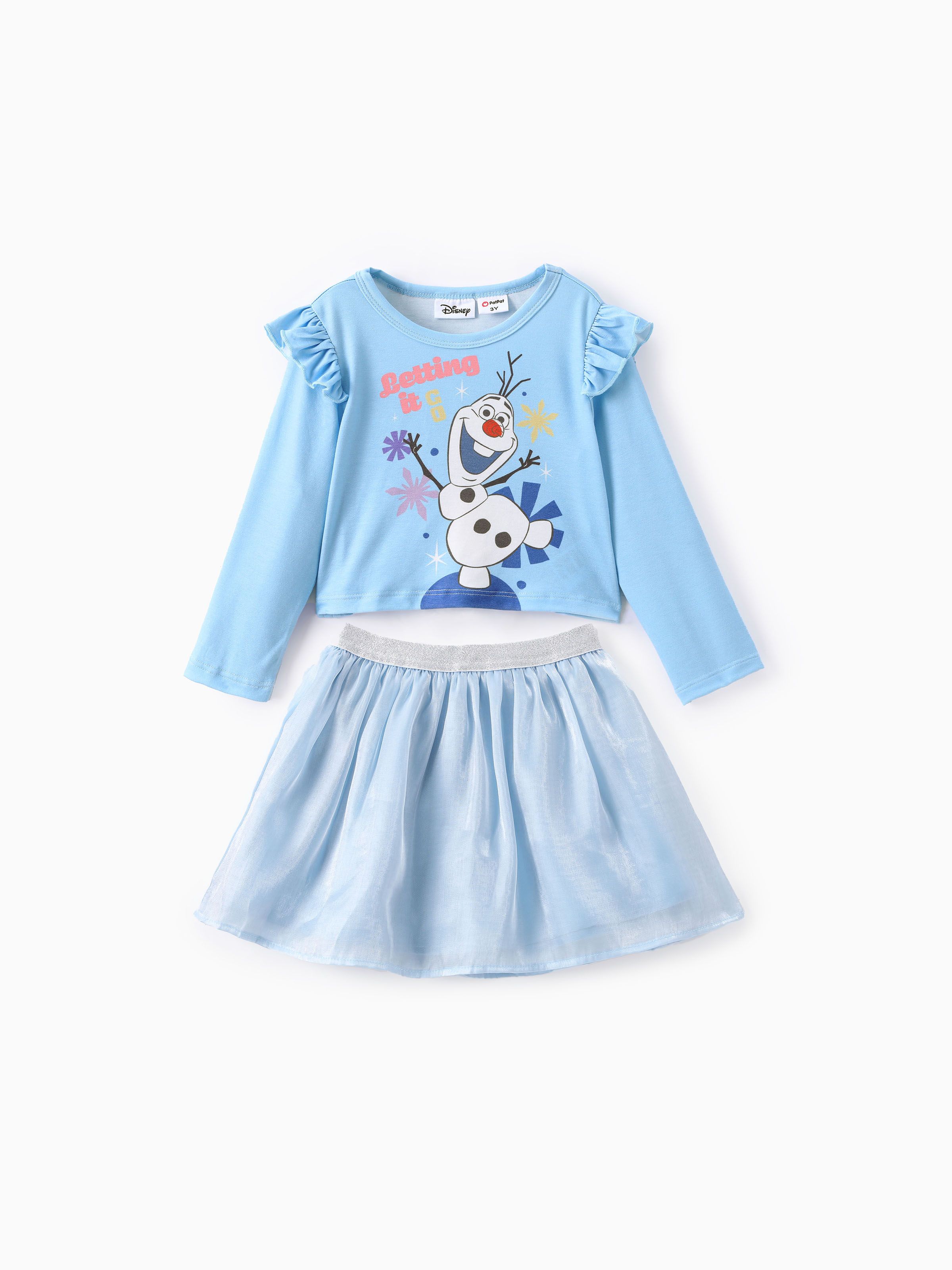 

Disney Frozen Toddler Girl 2pcs Naia™ Elsa/Anna/Olf Flutter Long-sleeve T-shirt with Skirt Set