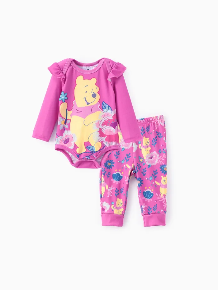 Disney Winnie the Pooh Baby Girl 2pcs Naia™ Flutter Long-sleeve Floral Romper with Pants Set