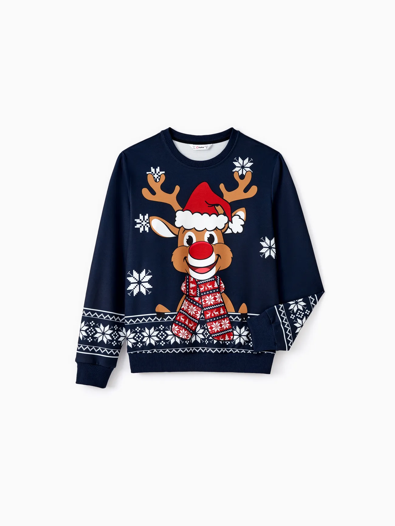 

Christmas Family Matching Cartoon Reindeer Graphic Snowflake Background Long Sleeves Tops