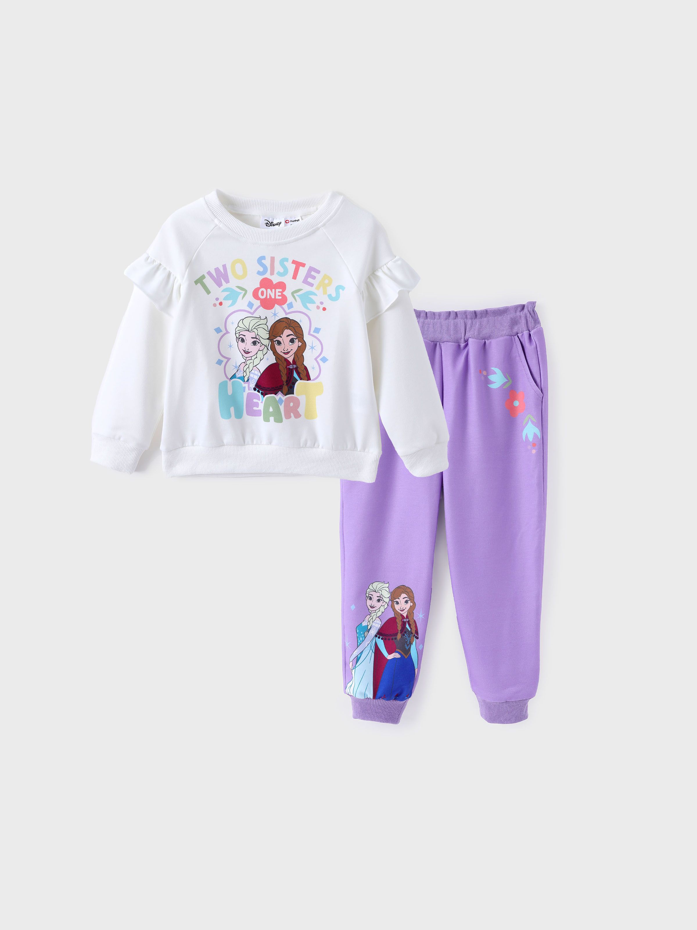 

Disney Frozen Toddler Girl 2pcs Elsa/Anna Floral Ruffle-sleeve Sweatshirt with Jogger Set