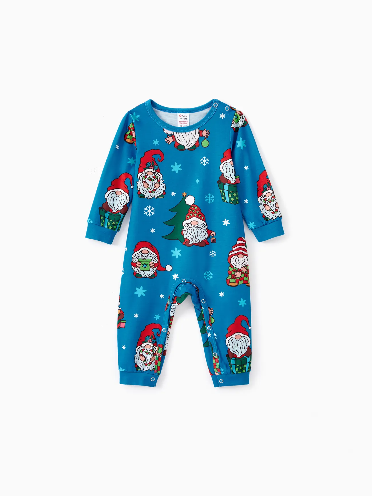 

Christmas Family Matching Blue Allover Gnome Pattern Button Lapel Pajamas Sets with Pockets ( Flame Resistant )