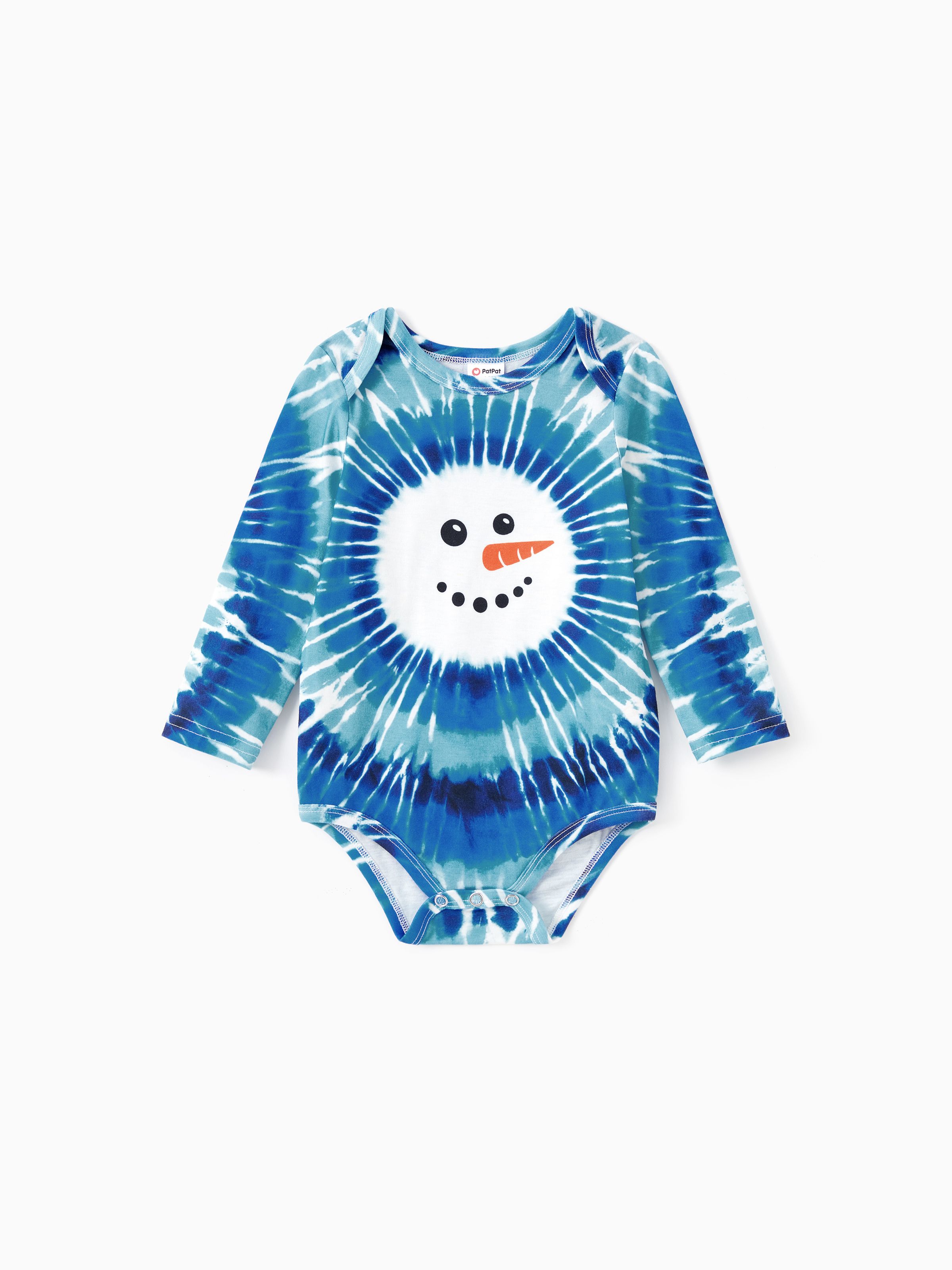 

Christmas tops Family Matching Blue Tie-Dye Snowman Long Sleeves Sweatshirt/Romper