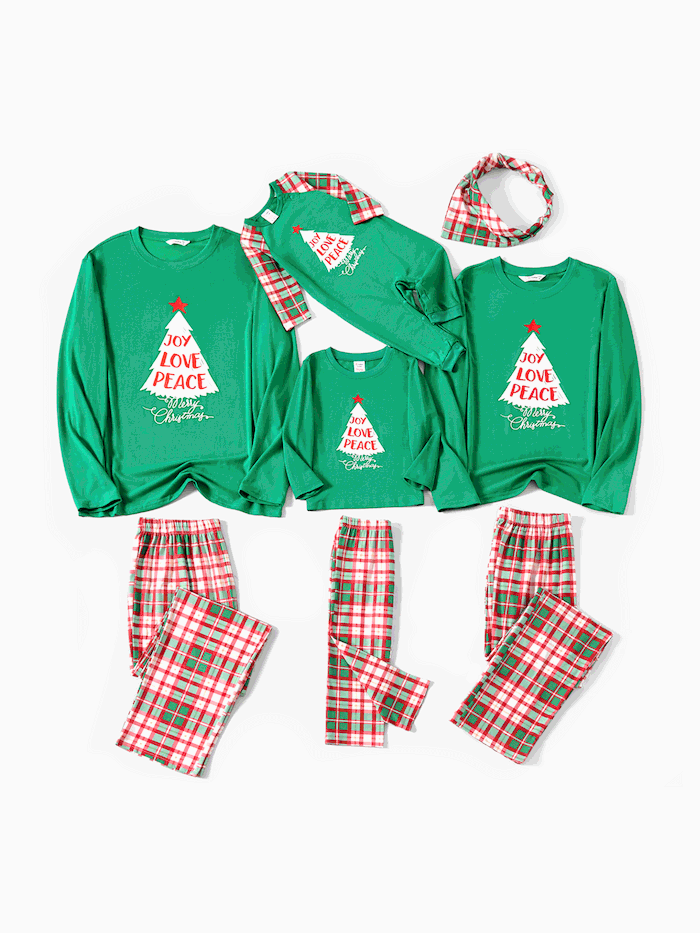 Christmas Family Matching Glow In The Dark Color-block Long-sleeve Pajamas Sets(Flame Resistant)