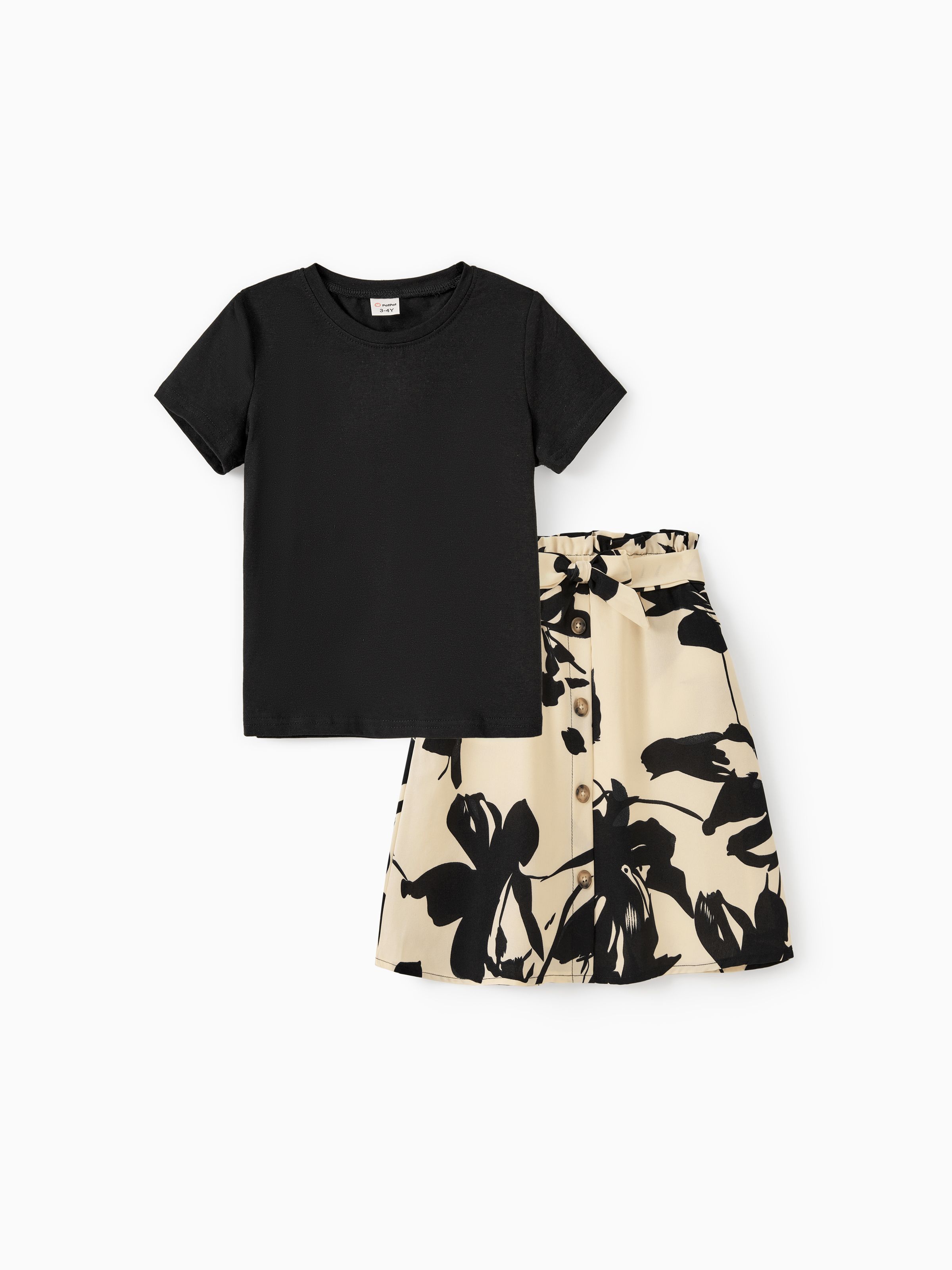 

Family Matching Sets Allover Floral Shirt or Black Tee Plus Elastic Waist Floral Skirt Co-ord Set